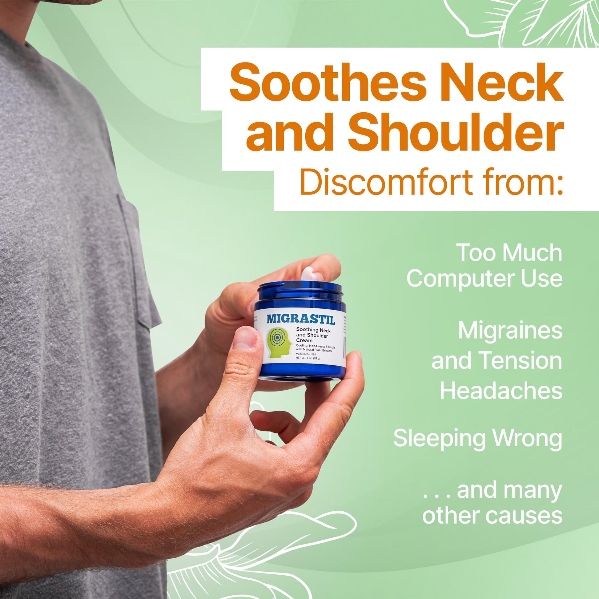 Basic Vigor Migrastil Neck & Shoulder Cream. Cooling Comfort for Migraines, Tech Neck & Tension. (4 oz.) Made in The USA. Basic Vigor Au supplements