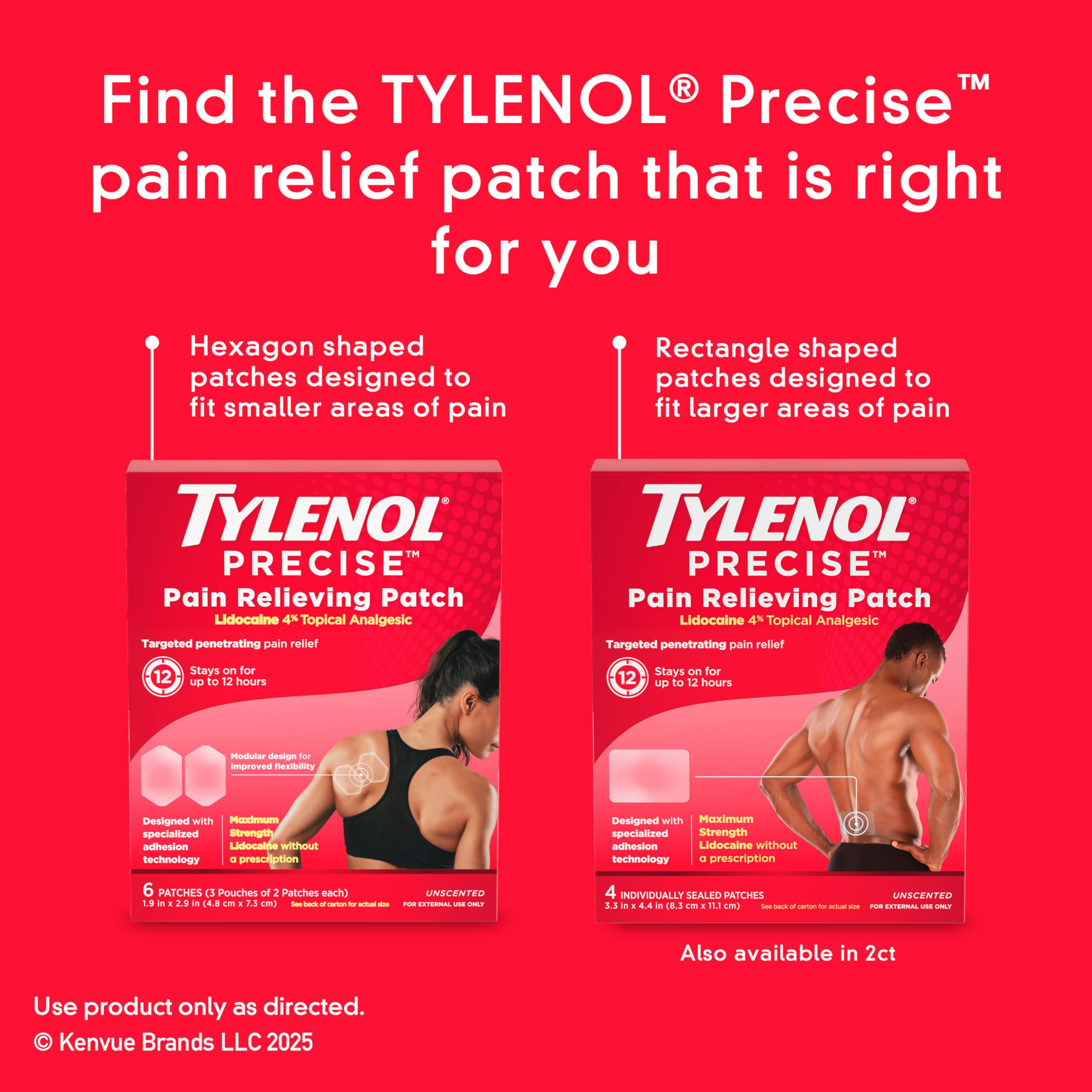 Tylenol Precise Pain Relieving Patches, Large Topical Analgesic Patches + Maximum OTC Strength Lidocaine Penetrates, Targeted Relief Ideal for Shoulder, Back & Knee Pain, Unscented, 4 ct Tylenol Au supplements