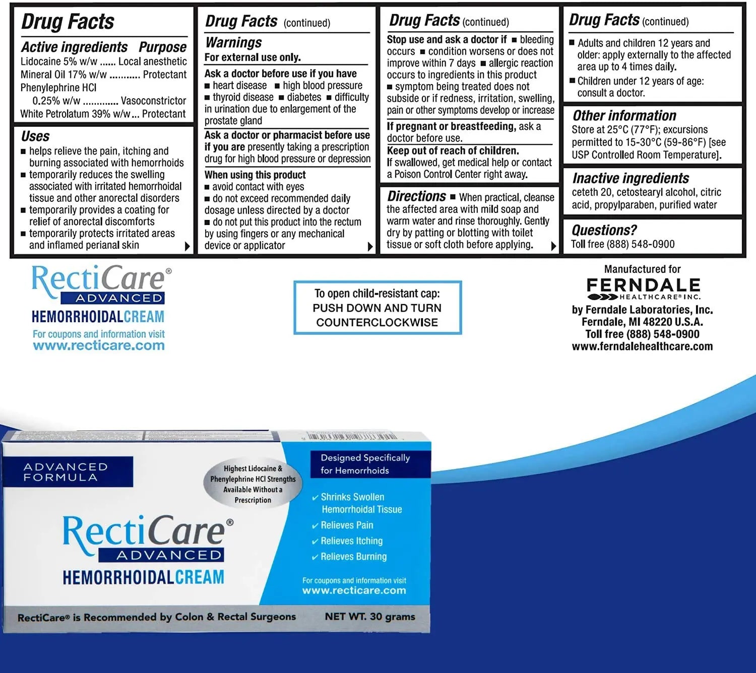 Recticare Advanced Hemorrhoidal Cream: Advanced Treatment to Shrink & Soothe Hemorrhoids - Itch, Pain, Burn Relief - 30g Hemorrhoidal Cream with Lidocaine Recticare Au supplements