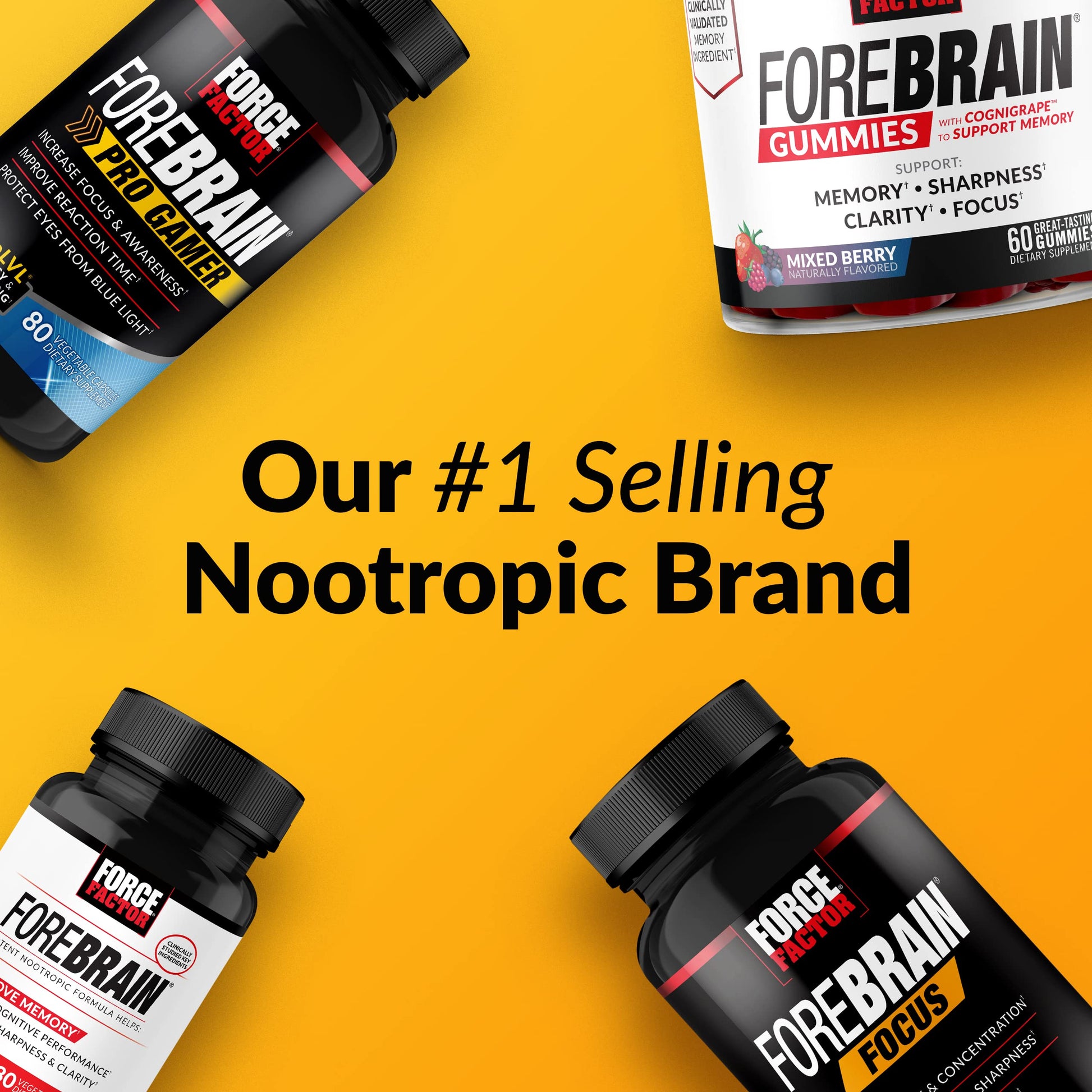 Forebrain Focus Brain Booster, Brain Supplement to Boost Clarity & Concentration, Improve Memory & Sharpness & Productivity, Nootropic Brain Support Supplement, Force Factor, 120 Capsules, Black Force FactorUS supplements