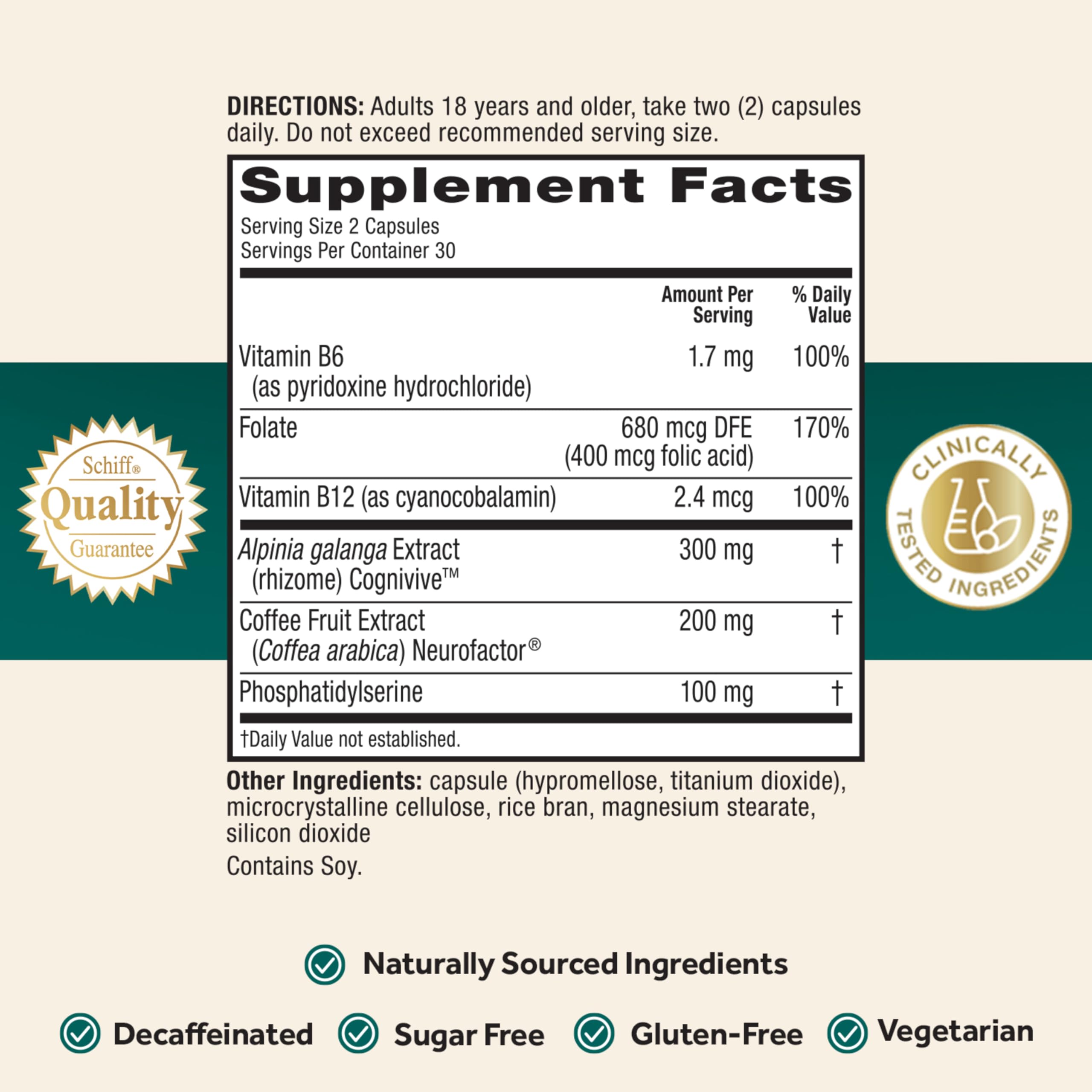 NEURIVA Ultra Decaffeinated Clinically Tested Nootropic Brain Supplement for Mental Alertness, Memory, Focus & Concentration, Cognivive, Neurofactor, Phosphatidylserine, Vitamins B6 B12, 60 Capsules NEURIVA Au supplements