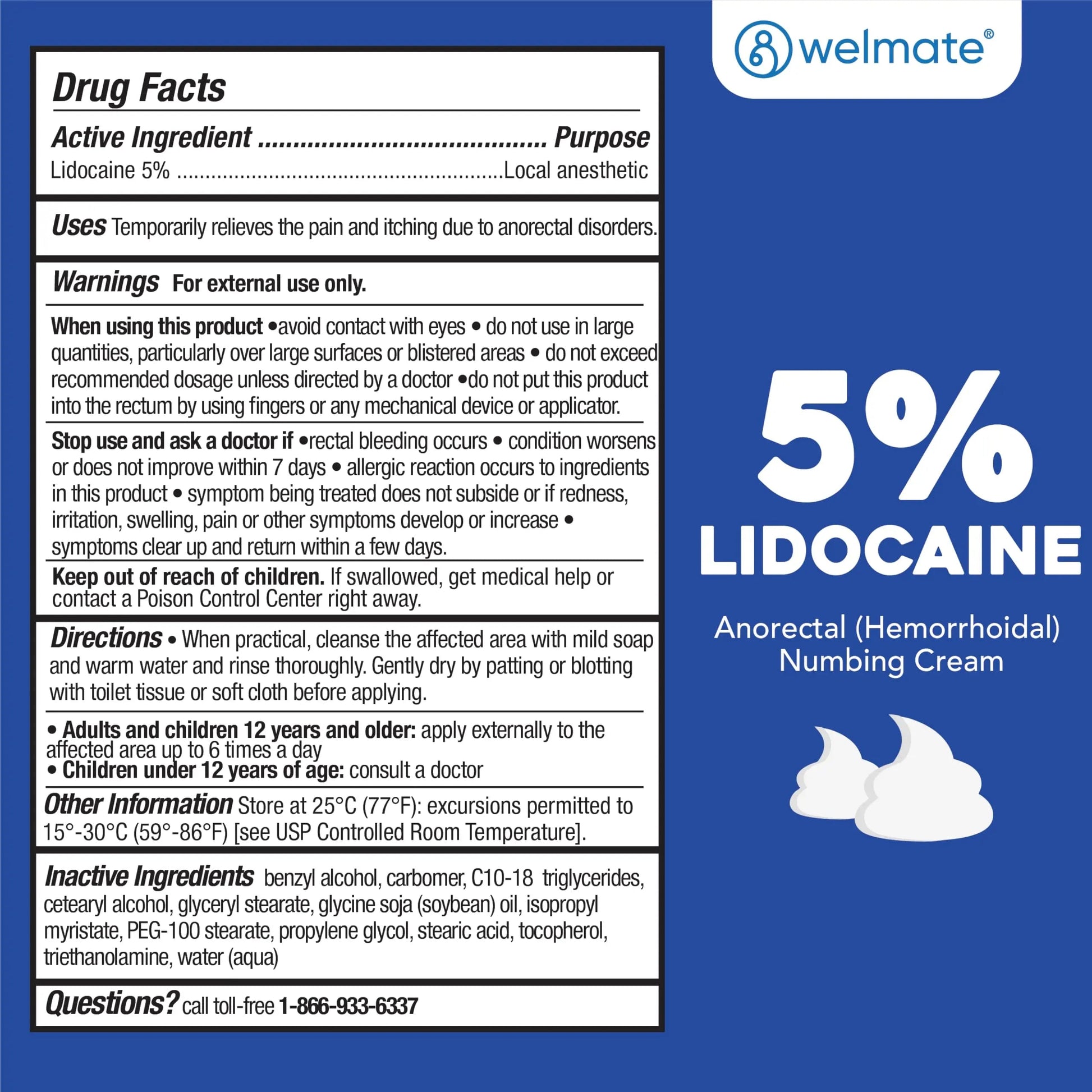 WELMATE 5% Lidocaine Cream for Hemorrhoids – Fast-Acting Lidocaine Numbing Cream & Topical Analgesic Cream for Anorectal Itch Relief, Unscented, Child Resistant Packaging 2 oz (60g) WELMATE Au supplements