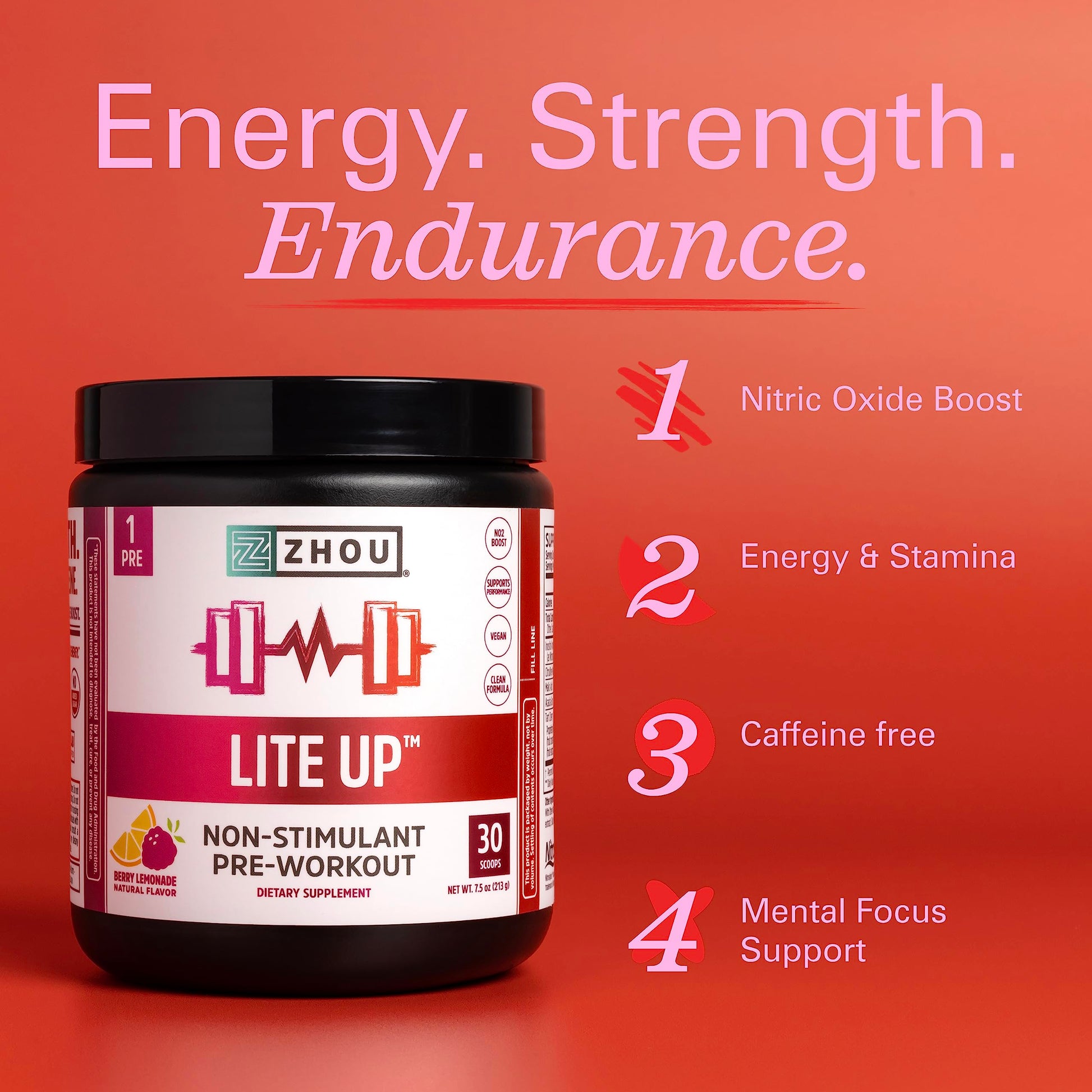 Zhou Nutrition Lite Up, Non-Stimulant Pre Workout Powder, Caffeine Free Nitric Oxide Zhou Nutrition Au supplements