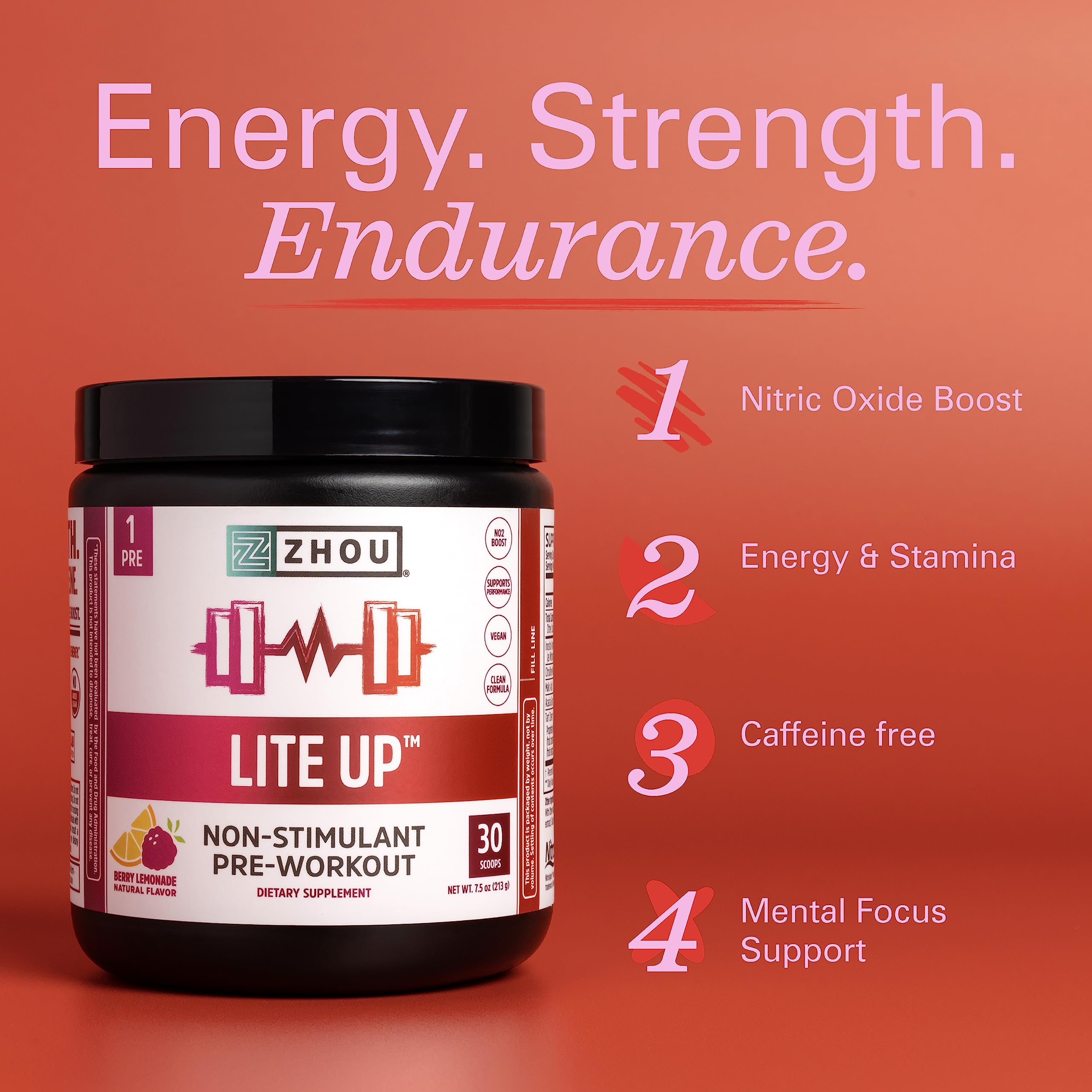 Zhou Nutrition Lite Up, Non-Stimulant Pre Workout Powder, Caffeine Free Nitric Oxide Zhou Nutrition Au supplements