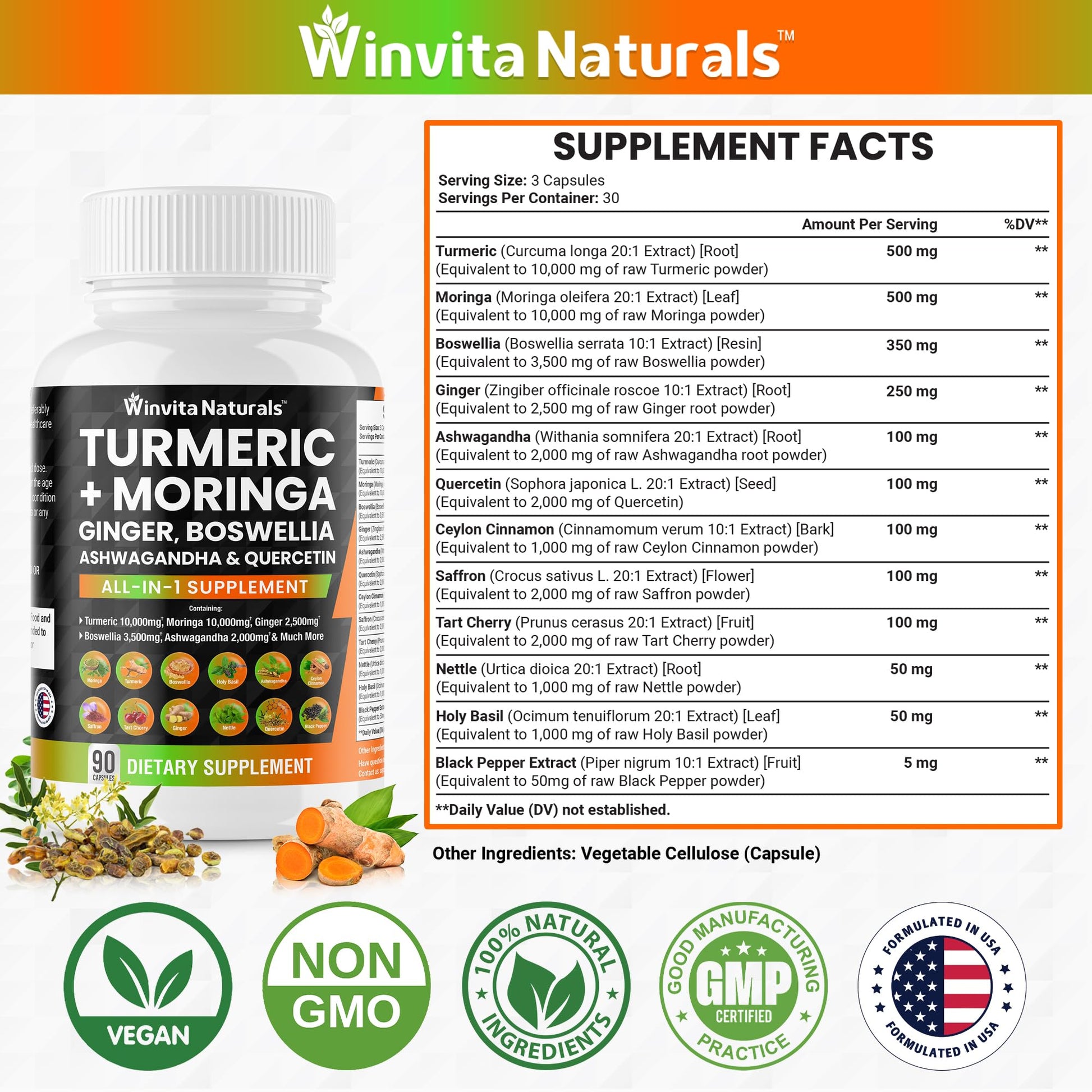 Turmeric Curcumin 10000mg Moringa 10000mg Boswellia 3500mg Ginger 2500mg Winvita Naturals Au supplements