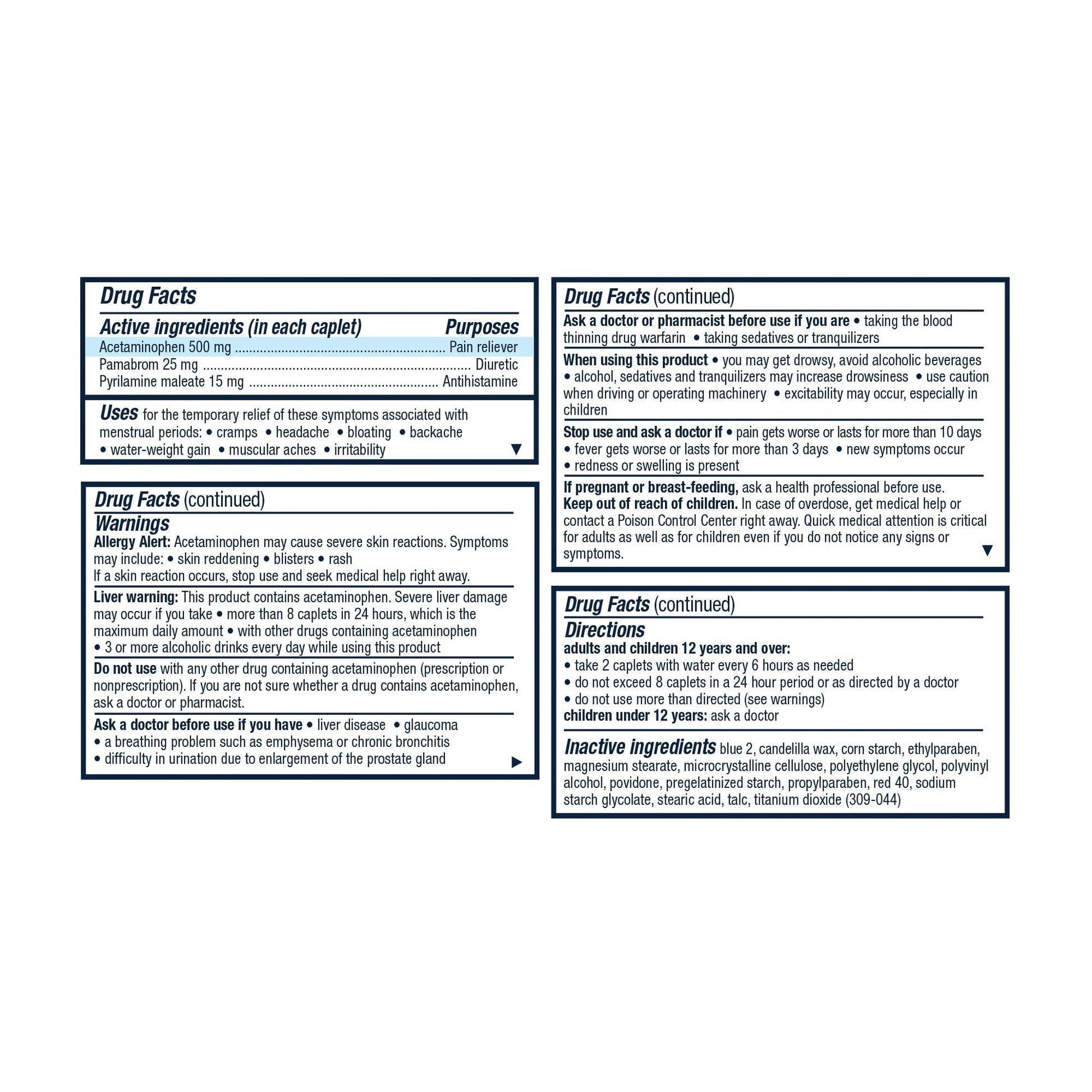 Pamprin Multi-Symptom Formula, with Acetaminophen, Menstrual Period Symptoms Relief including Cramps, Pain, Irritability and Bloating, 40 Caplets (Pack of 5) Pamprin Au supplements