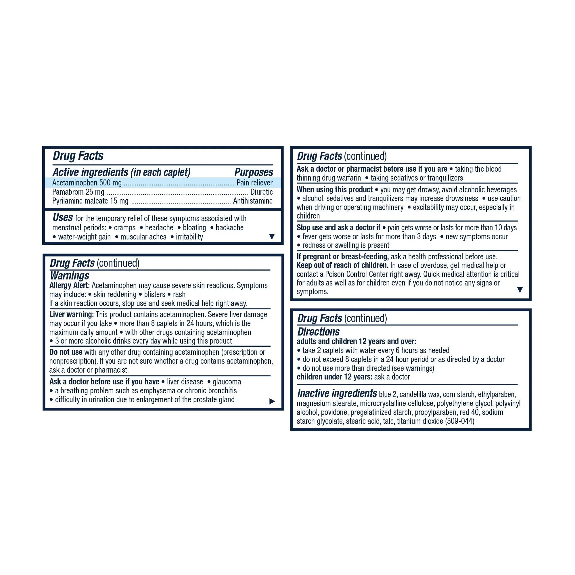 Pamprin Multi-Symptom Formula, with Acetaminophen, Menstrual Period Symptoms Relief, 20 Caplets (Pack of 3) Pamprin Au supplements