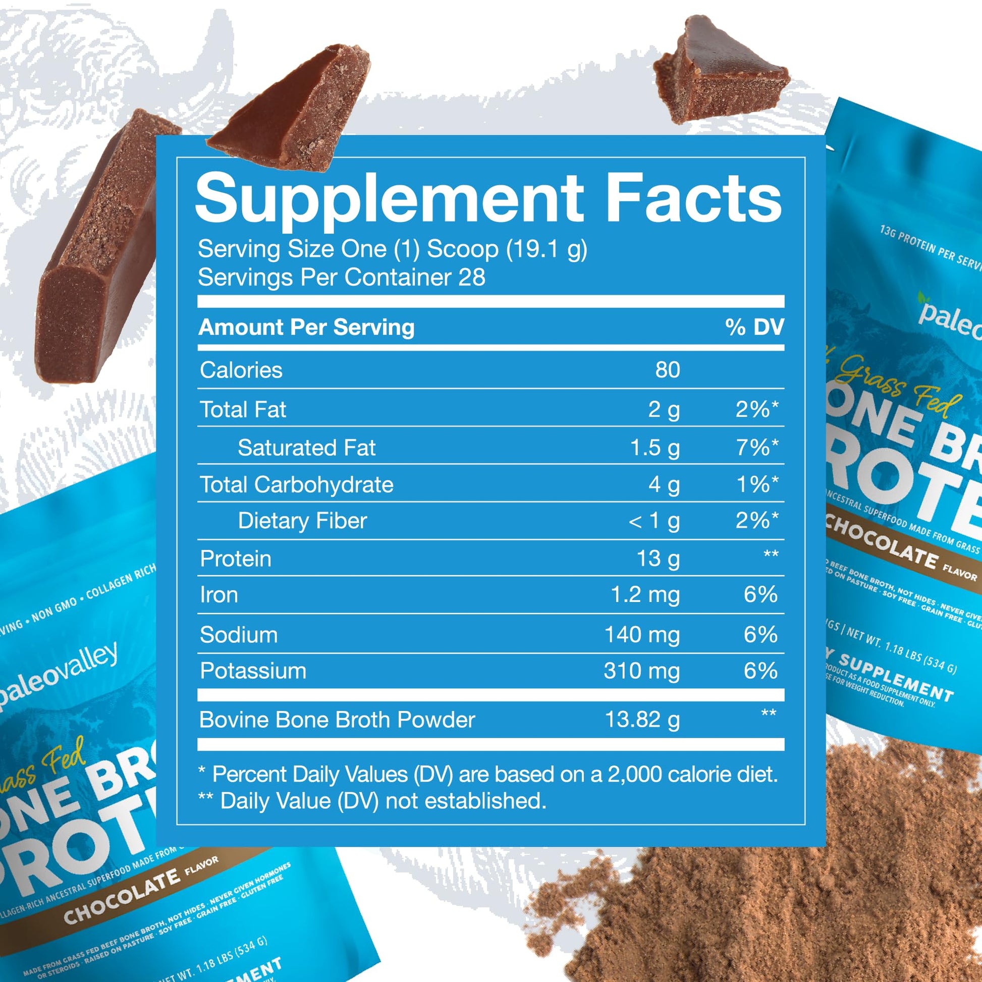 Paleovalley 100% Grass Fed Bone Broth Protein Powder - Chocolate - Rich in Collagen Paleovalley Au supplements
