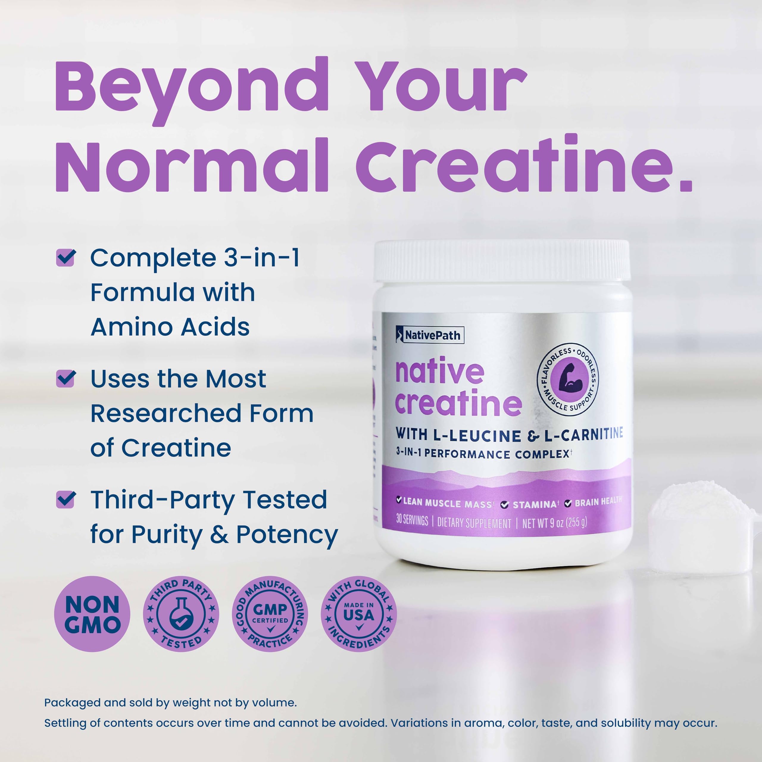 NativePath Creatine Monohydrate Powder with L-Leucine & L-Carnitine - Supports Muscle Health for Men & Women - 30 Servings NativePath Au supplements