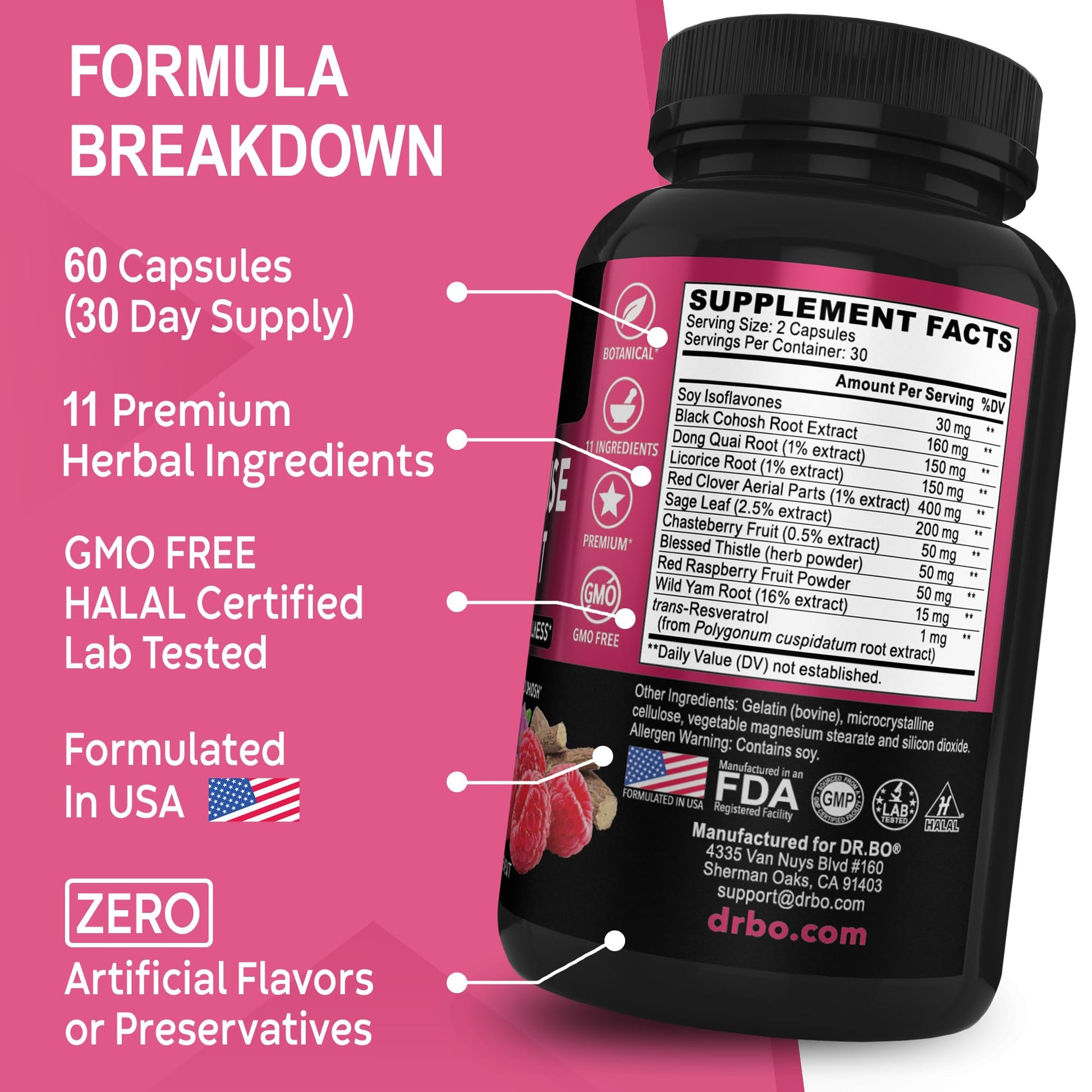 Menopause Supplements for Women Support Pills - Natural Menopause Relief for Hot Flashes, Night Sweats & Mood Swings with Dong Quai, Chasteberry & Black Cohosh - Hormone Balance for Women Supplement DR. BO Au supplements
