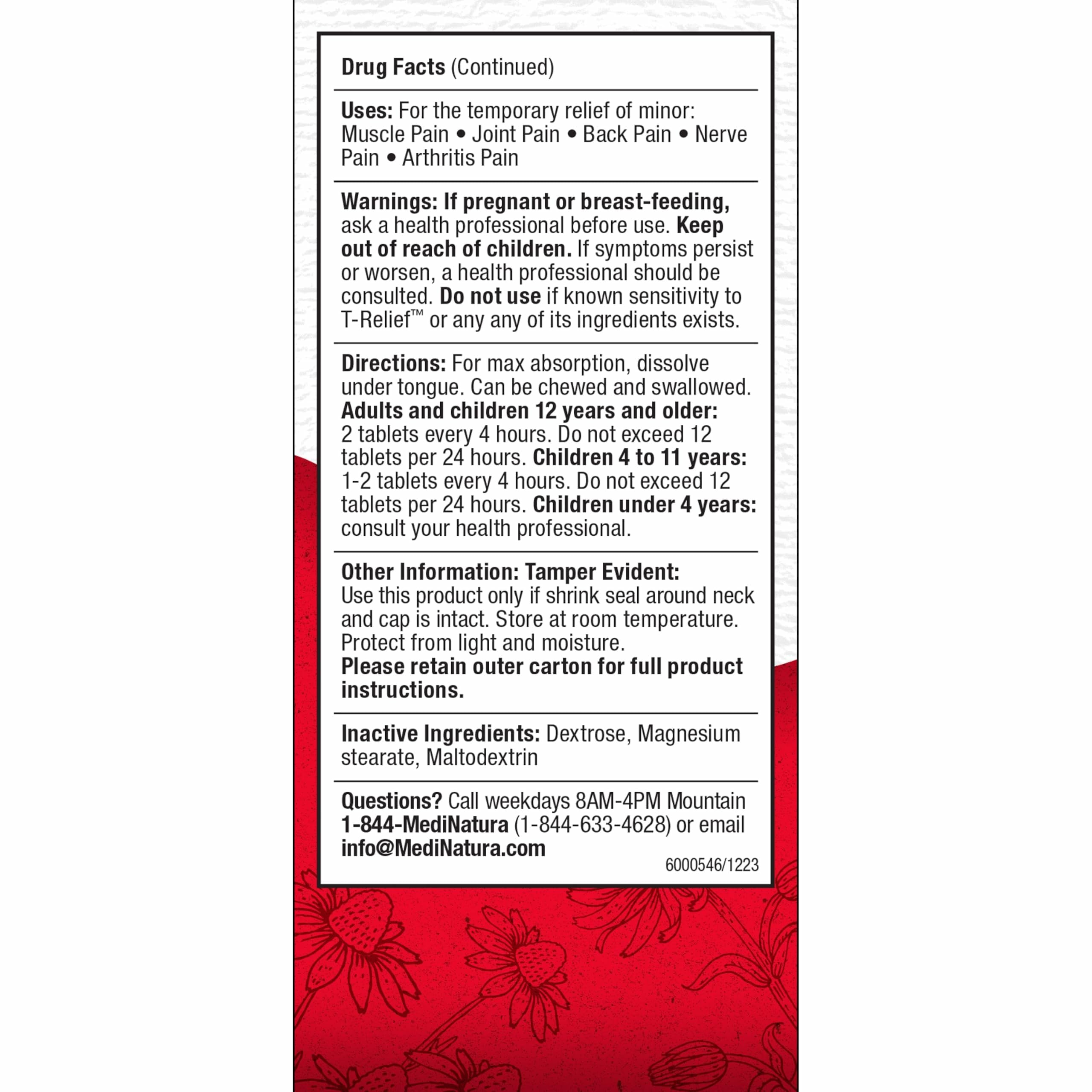 MediNatura T-Relief Pain - Arnica Medication for Naturally Soothing Body Aches - Supports Muscle, Joint & Back Relief - Chewable Tablets - Plant-Based Tablets - Non-Addictive - 100 Count - 2 Pack MediNatura Au supplements