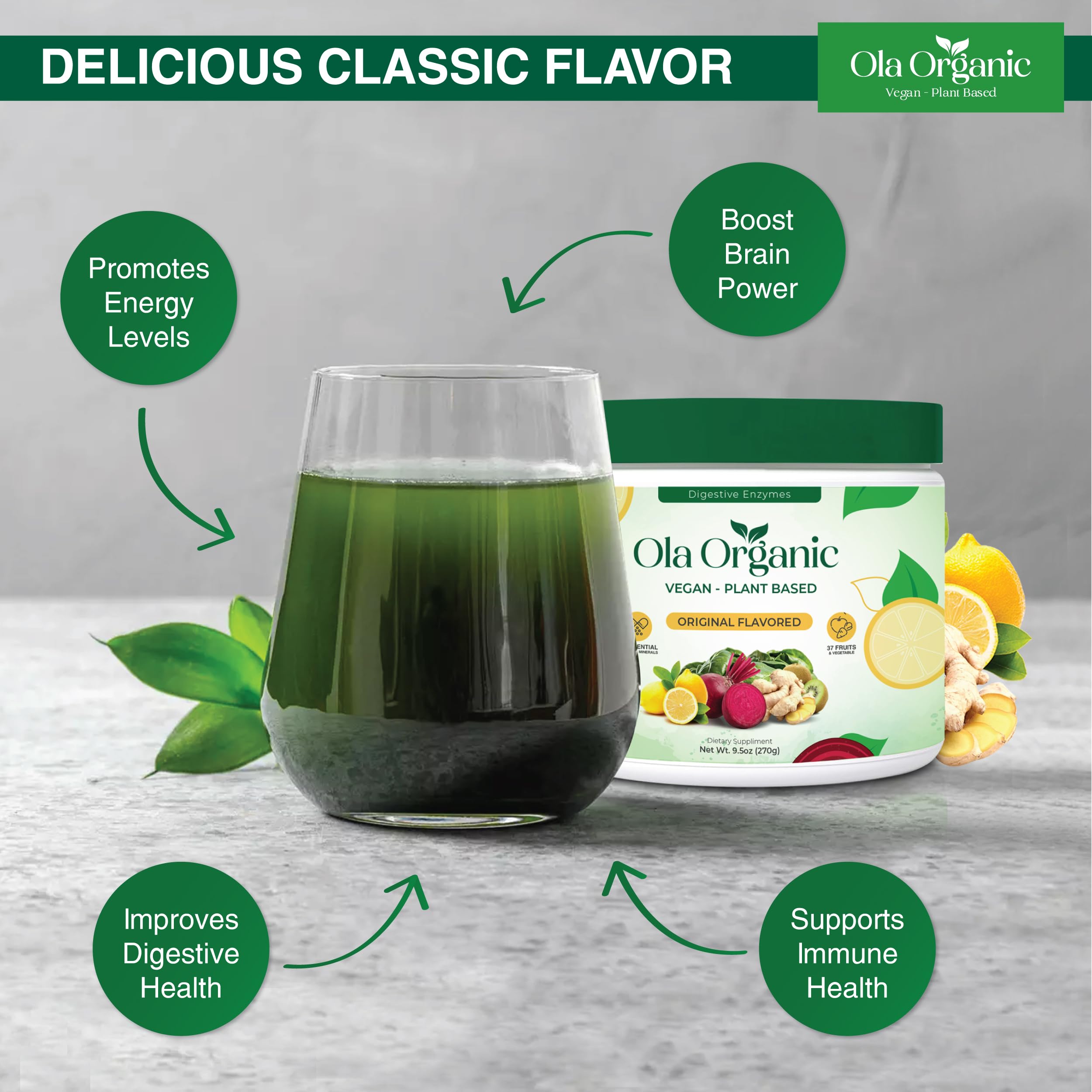 Ola Organic Greens Superfood Powder – Blend of 11 Cruciferous Vegetables with Phytonutrients – Supports Energy, & Immune Health Support – Non-GMO Vegetable Supplement (270g Jar) Ola Organic Au supplements