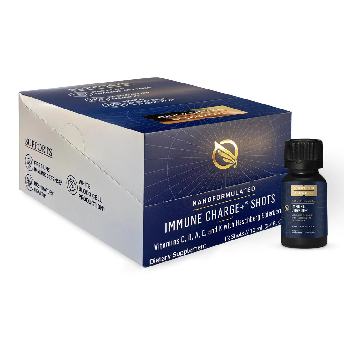 Quicksilver Scientific Immune Charge+ - Portable Wellness with Elderberry, Vitamin C, E, K1, K2, 10,000 IU Vitamin D for Optimal Immune System Support (12 Single Serving Shots) Quicksilver Scientific Au supplements