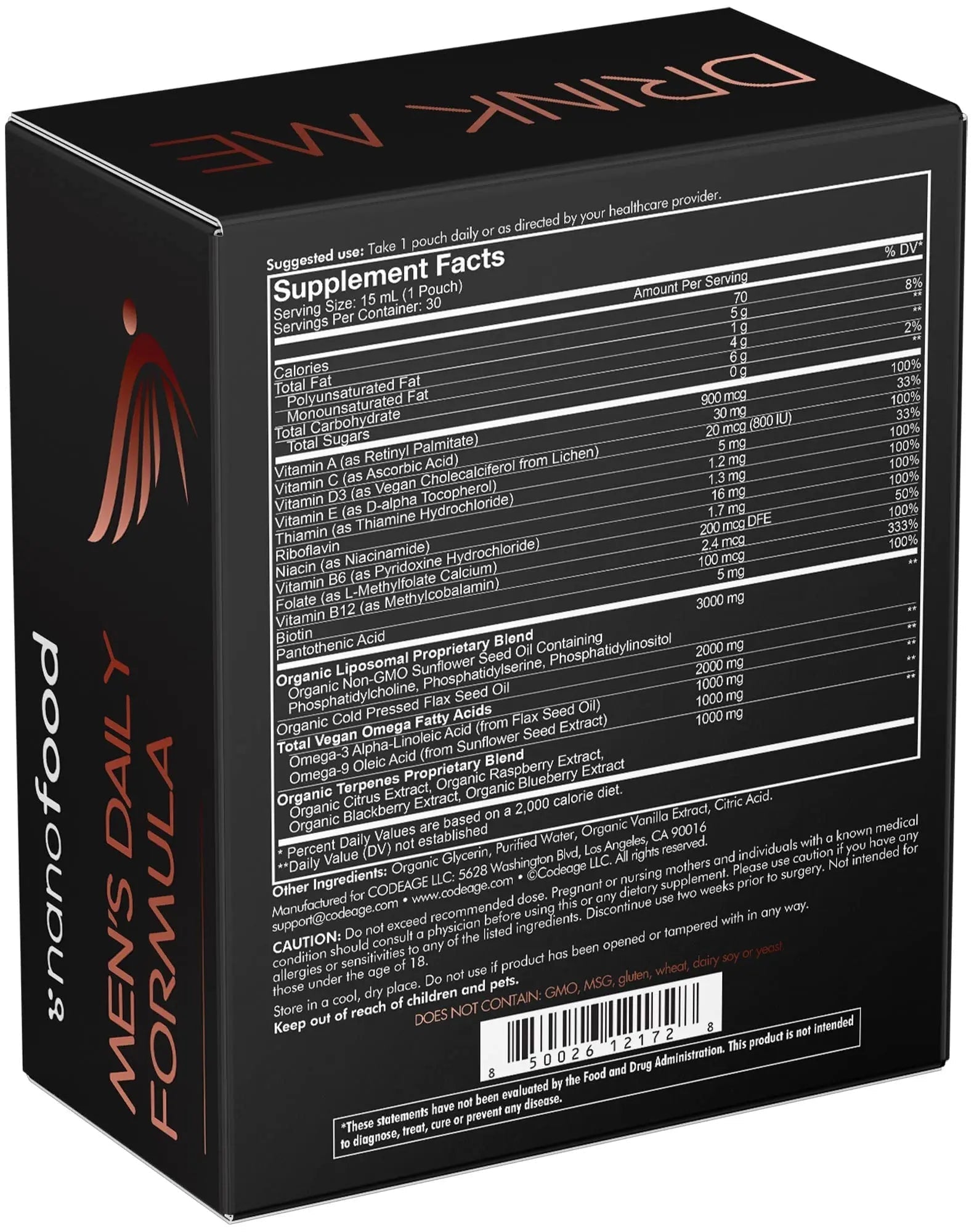 Codeage Daily Men Liquid Vitamins Supplement - Liposomal Multivitamin A, B, C, D, E, Biotin, Omega-3 & Omega-9 Codeage Au supplements