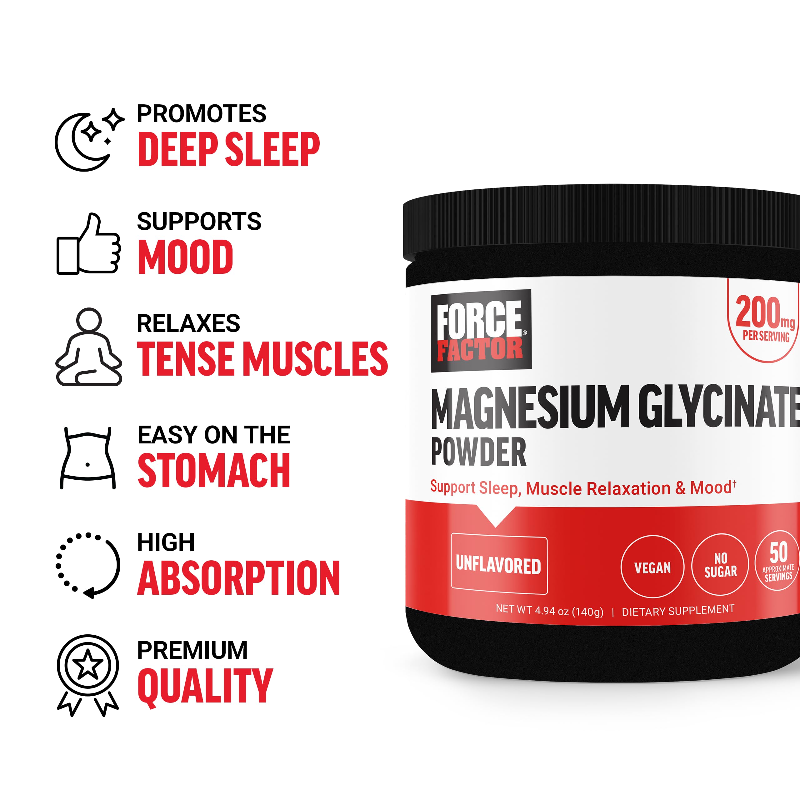 Force Factor Magnesium Glycinate 200mg, Magnesium Supplement for Women and Men to Support Sleep, Muscle Relaxation, and Mood, High Absorption, Vegan, 50 Servings Force Factor Au supplements