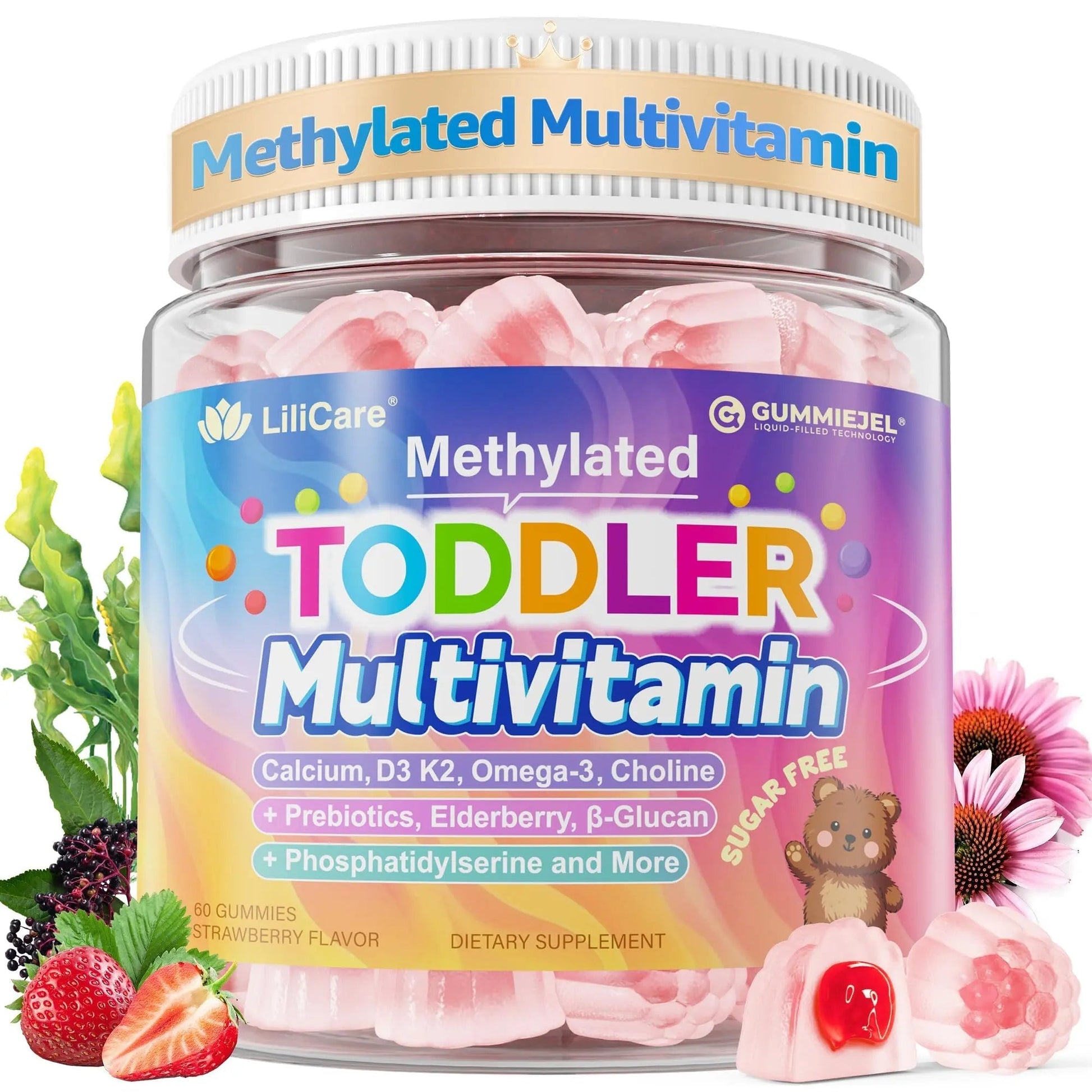 Toddler Multivitamin Gummies with Iron, Omega-3, ARA, Calcium, Prebiotic | Methylated Vitamins for Kids Ages 2+ | Overall Support | LILICARE Au supplements
