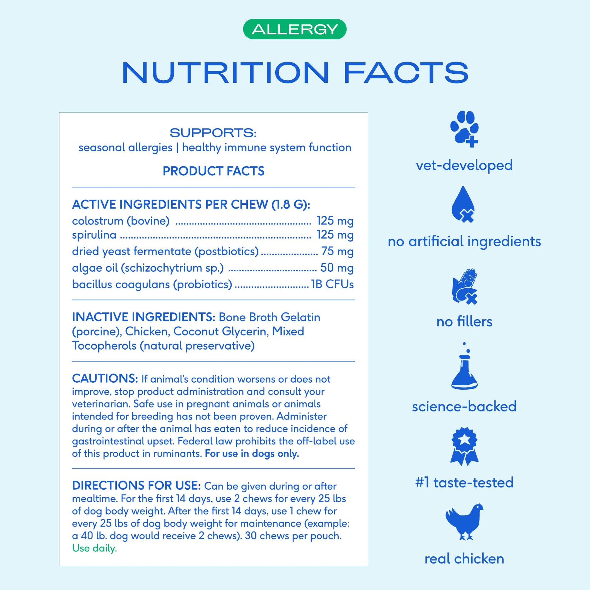 Native Pet Dog Allergy Chews - Dog Allergy Relief for Medium Breeds - Supports Seasonal Itch Relief, Healthy Immune Function & Reduces Sneezing - Colostrum, Spirulina, & Probiotics - 30 Days Supply Native Pet Au supplements