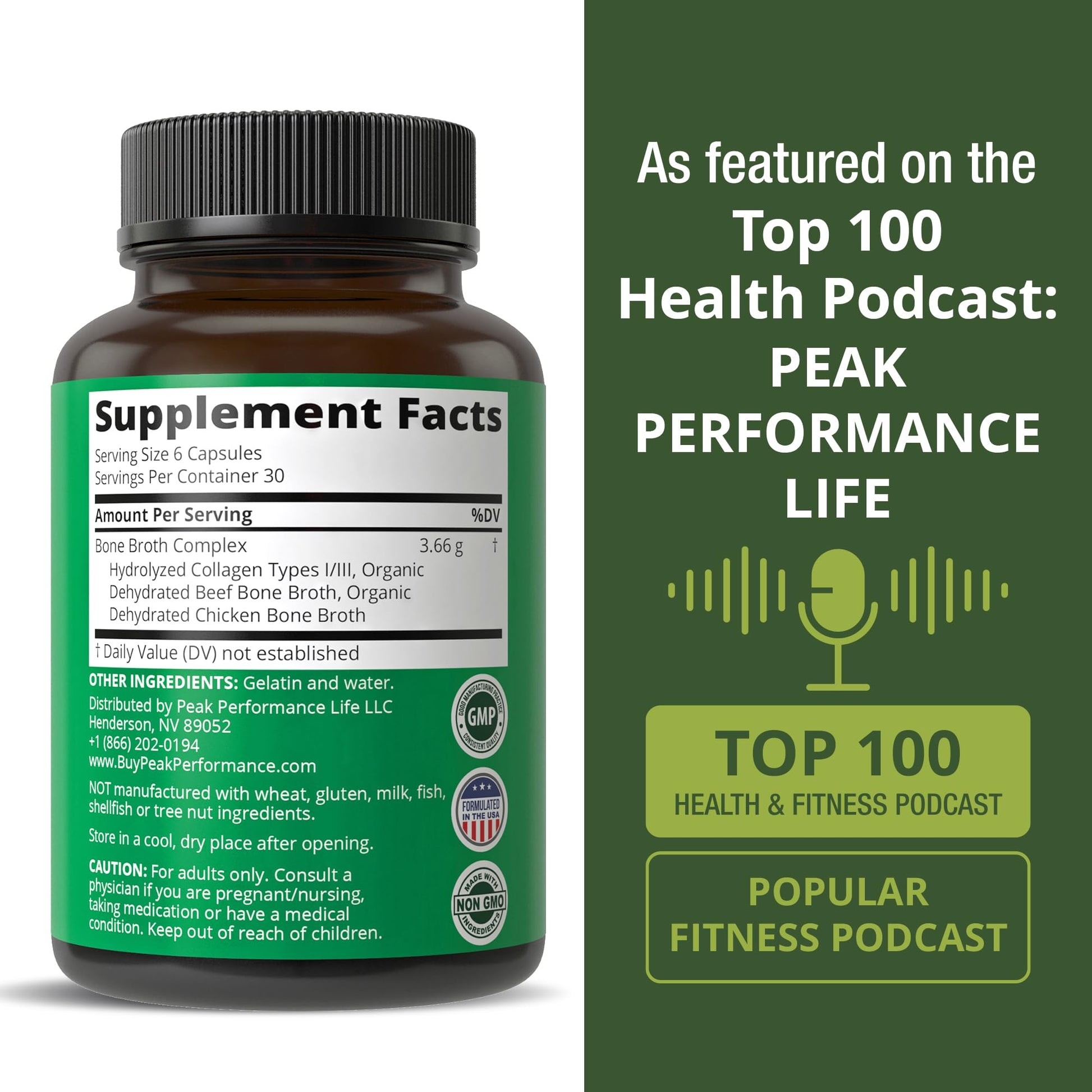 Bone Broth Collagen Capsules. 180 Pills of Grass Fed Bone Broth Collagen Protein Peptides. Contains All 3 Types 1, 2, and 3. Pure Pasture Raised Paleo Friendly Tablets for Women and Men Peak Performance Au supplements