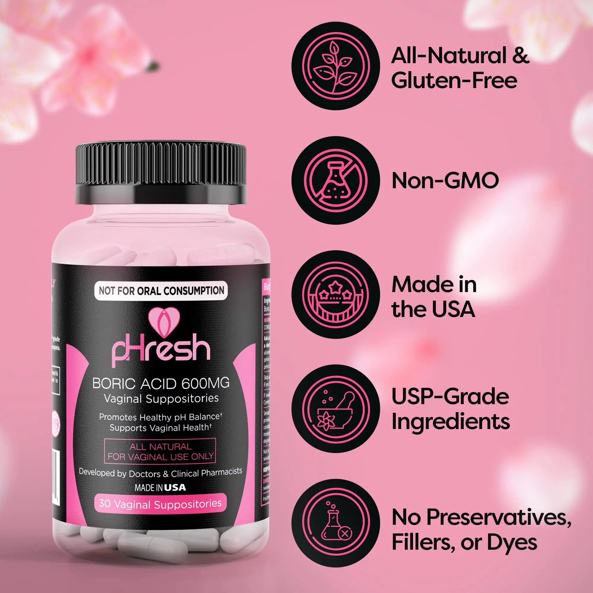 ACE NUTRITION pHresh Boric Acid Suppositories for Women, Suppositories for Odor Use, Natural Feminine Care Supports Vaginal Health & Promotes Healthy pH Balance - Made in USA ACE NUTRITION Au supplements