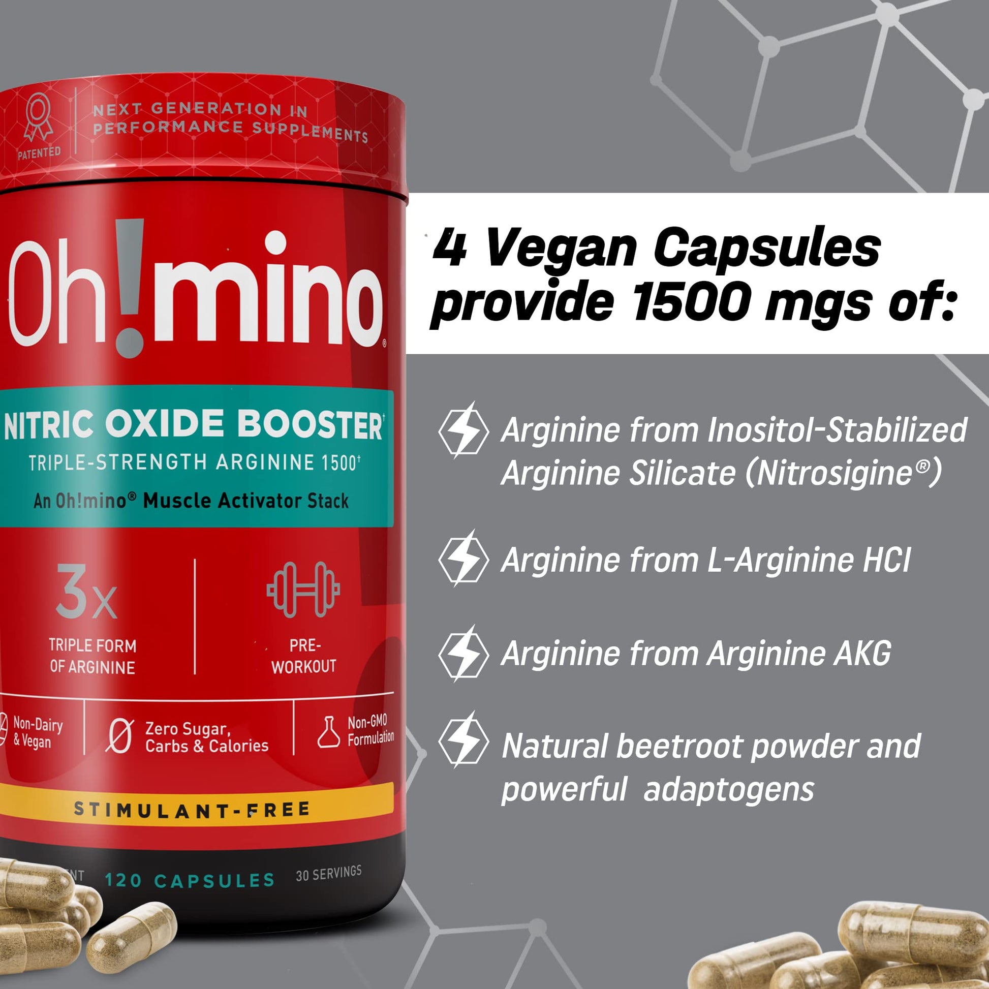 Oh!mino Nitric Oxide Supplement Activator Booster, Triple Strength L-Arginine for Energy Oh!mino Au supplements