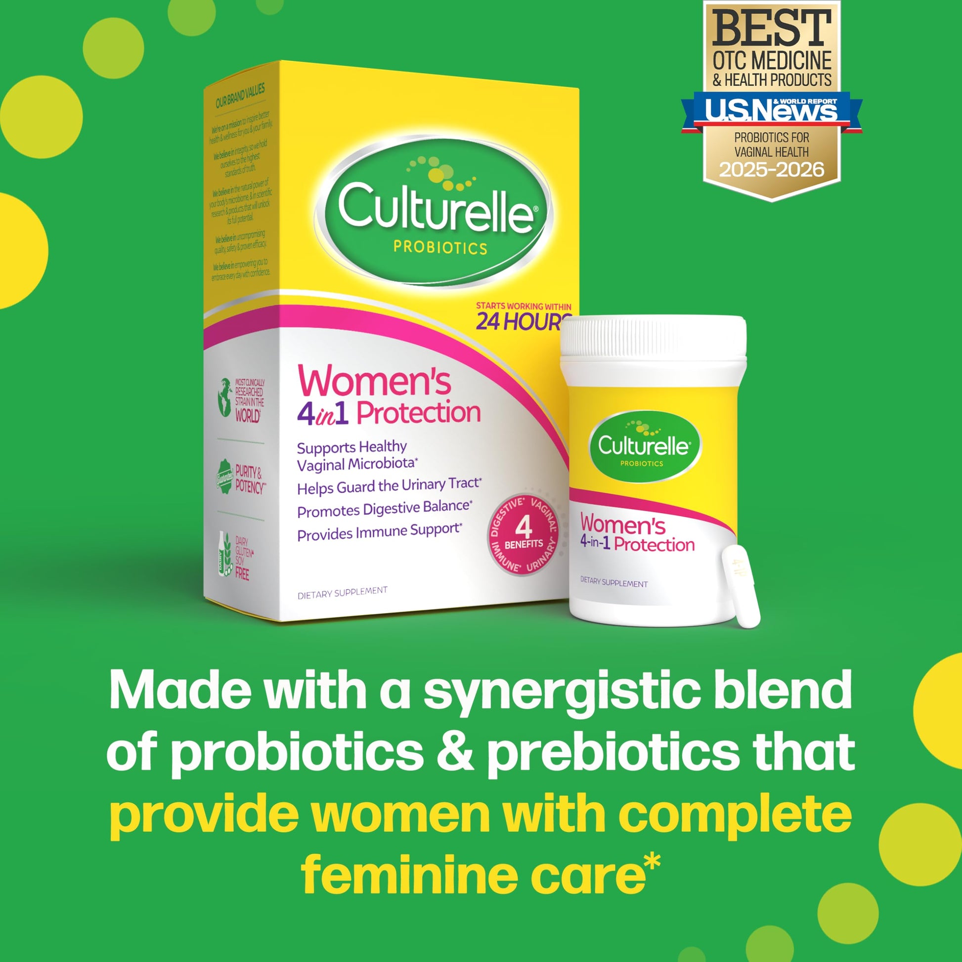 Culturelle 4-in-1 Probiotics for Women, Daily Probiotic & Prebiotic Supplement to Support Vaginal Health, Digestive Health, Immune Health, Occasional Diarrhea, Gas & Bloating Relief, Non-GMO, 30 Count Culturelle Au supplements
