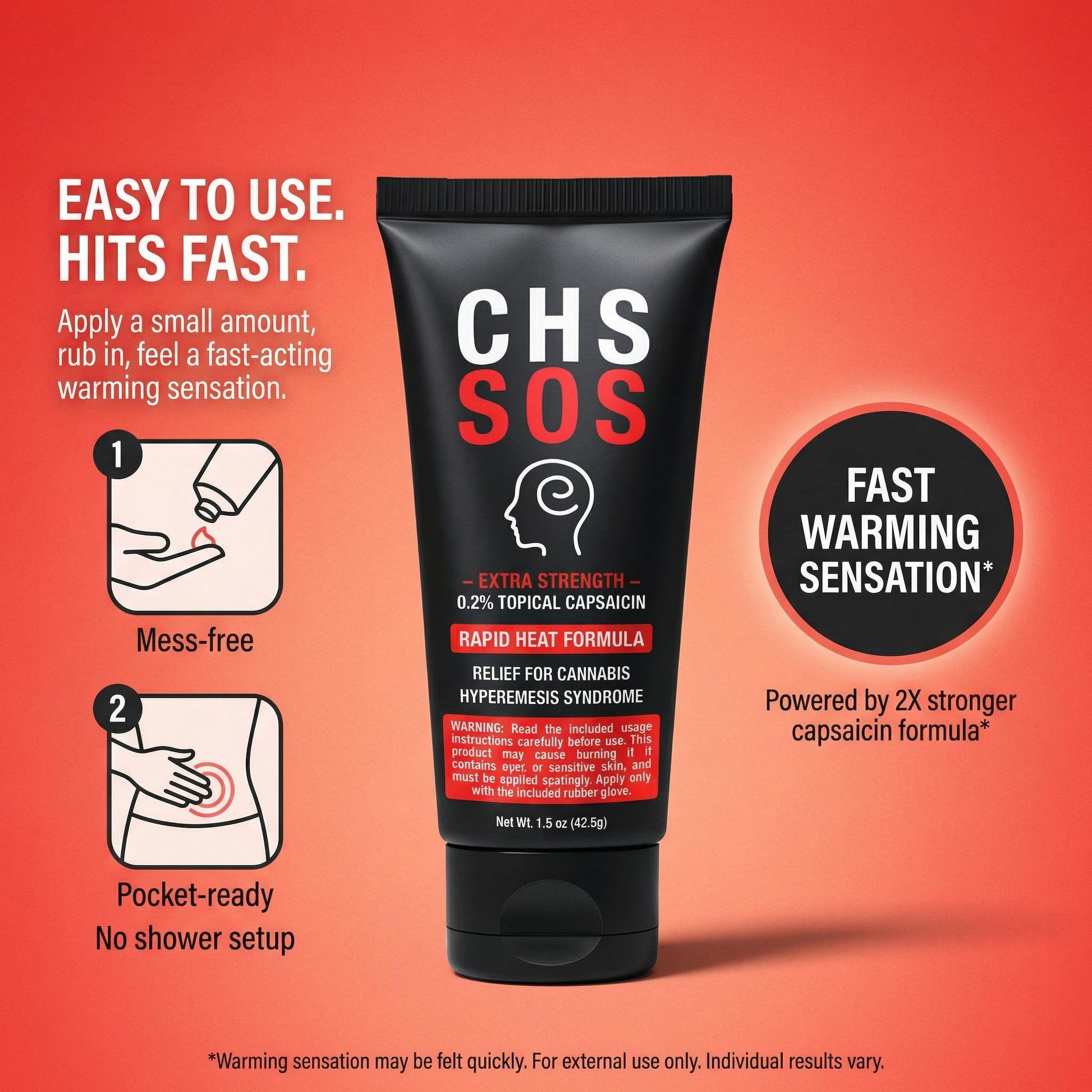 CHS SOS Warming Relief Cream – High Potency Capsaicin Topical for Abdominal & Muscle Discomfort – Soothing Warming Sensation for Targeted Comfort – Fast-Acting, Non-Greasy Formula – 1.5 oz x 2pack CHS SOS Au supplements