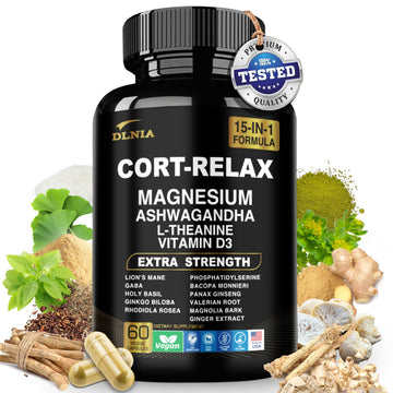 DLNIA Super Calm Cortisol Supplement with Magnesium Glycinate, Ashwagandha KSM-66, L-Theanine, Phosphatidylserine, Ginkgo Biloba & Lions Mane for Calm, Focus, Mental Clarity, Relaxation, Sleep, Energy DLNIA Au supplements