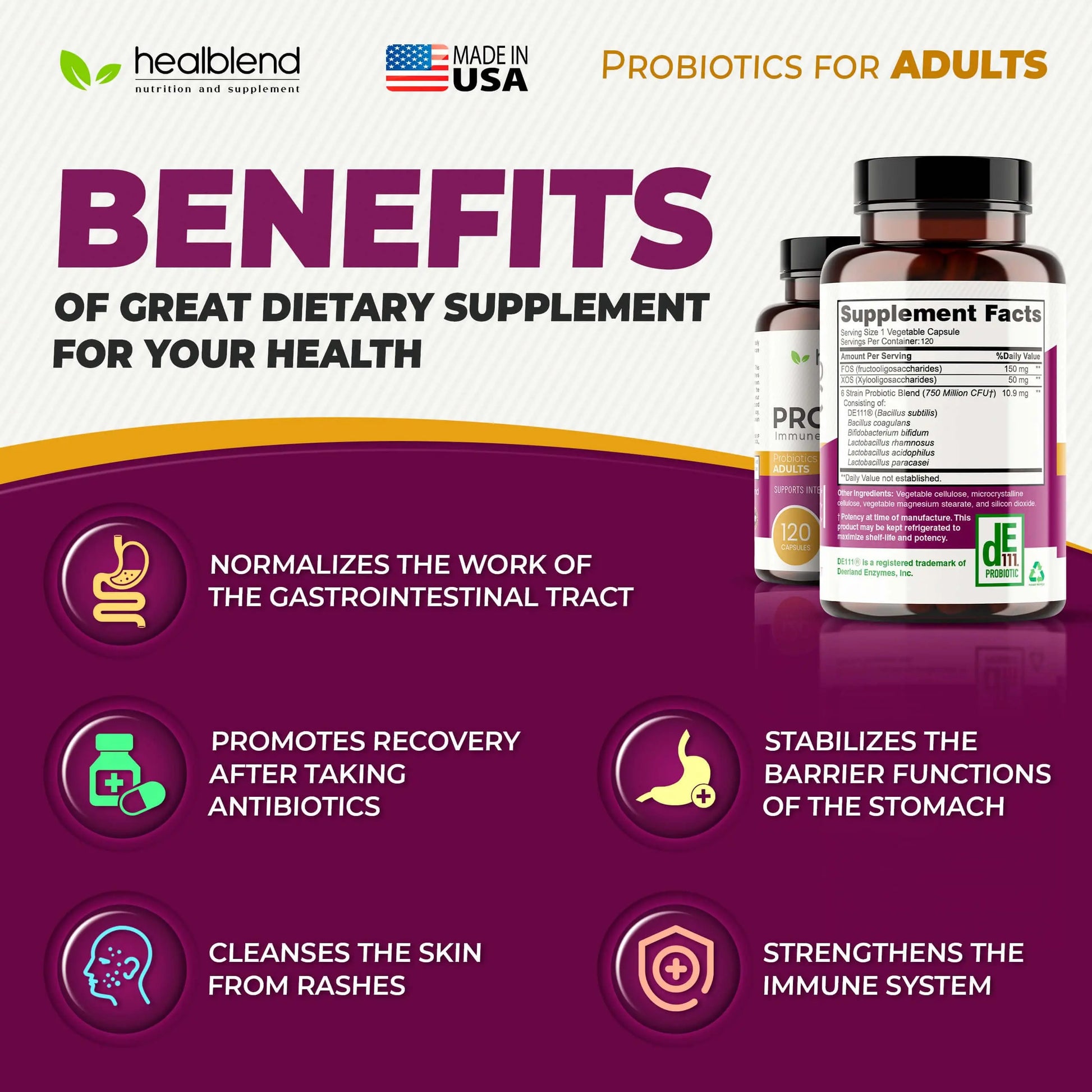 healblend Probiotic Caps Dietary Supplement Capsules, Probiotic for Women and for Men Digestive Health, Immune System Support, Non-GMO, Gluten-Free, 120 Veg Caps healblend Au supplements