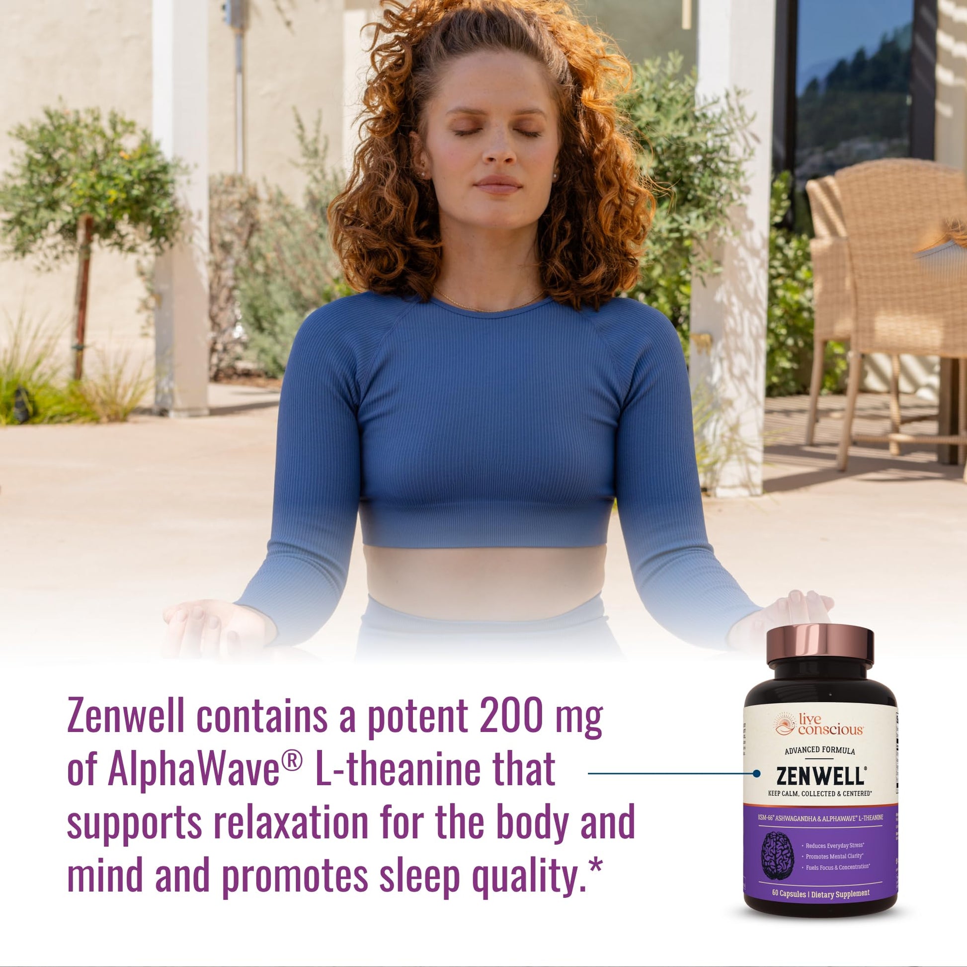 Live Conscious KSM-66 Ashwagandha Supplement w/L Theanine & AlphaWave - ZenWell Everyday Stress Relief, Cognitive, Brain Health - Ashwagandha for Men & Women - 60 Capsules Live Conscious Au supplements