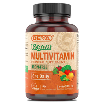DEVA Vegan Iron-Free Multivitamin & Mineral Supplement, Green Food Blend, Spirulina, Chlorella, Ashwagandha, Broccoli, 90 Coated Tablets DEVA Au supplements