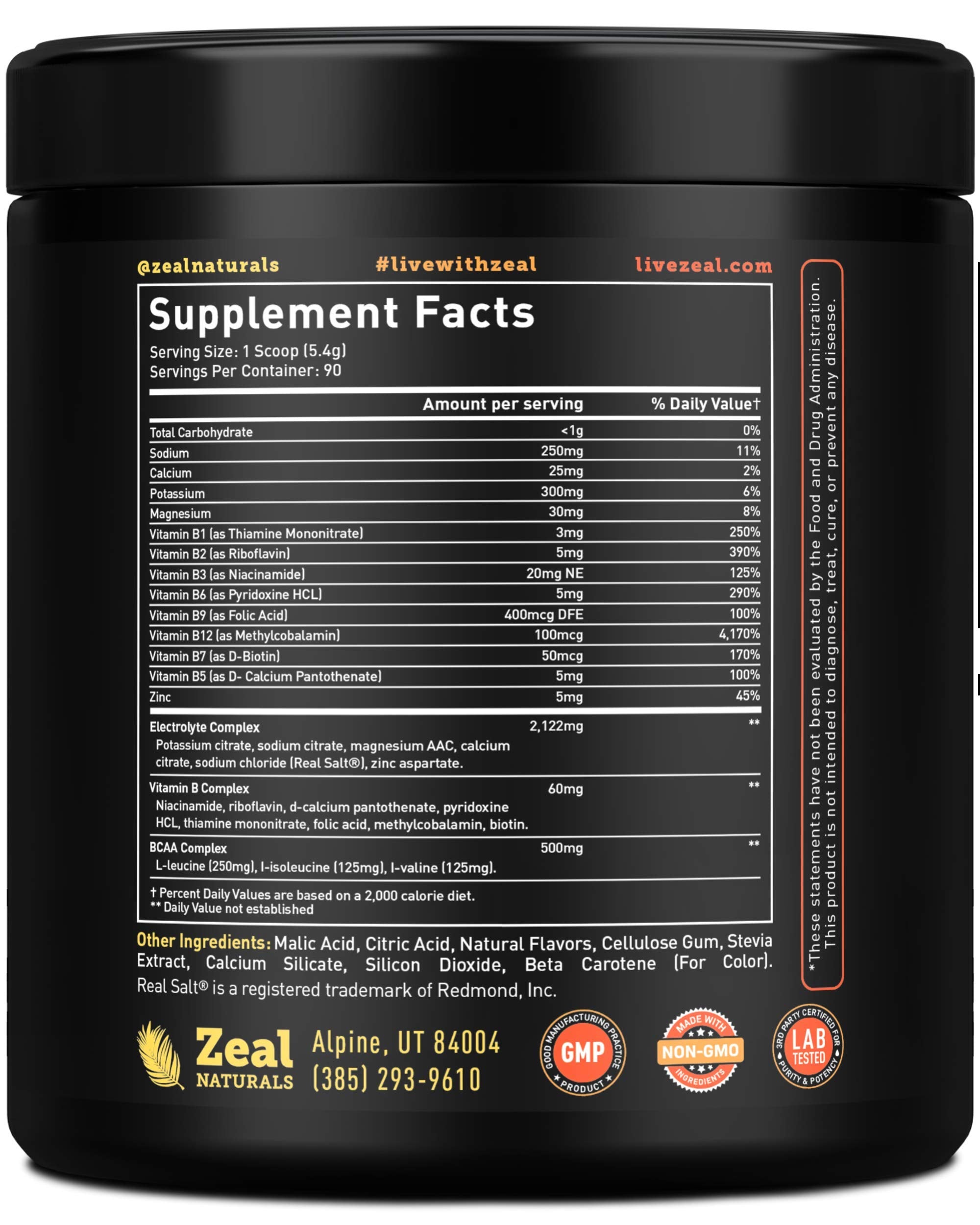 Enhanced Electrolyte Powder (Peach Mango | 90ct.) + BCAA, B-Vitamins & Real Salt Zeal Naturals Au supplements