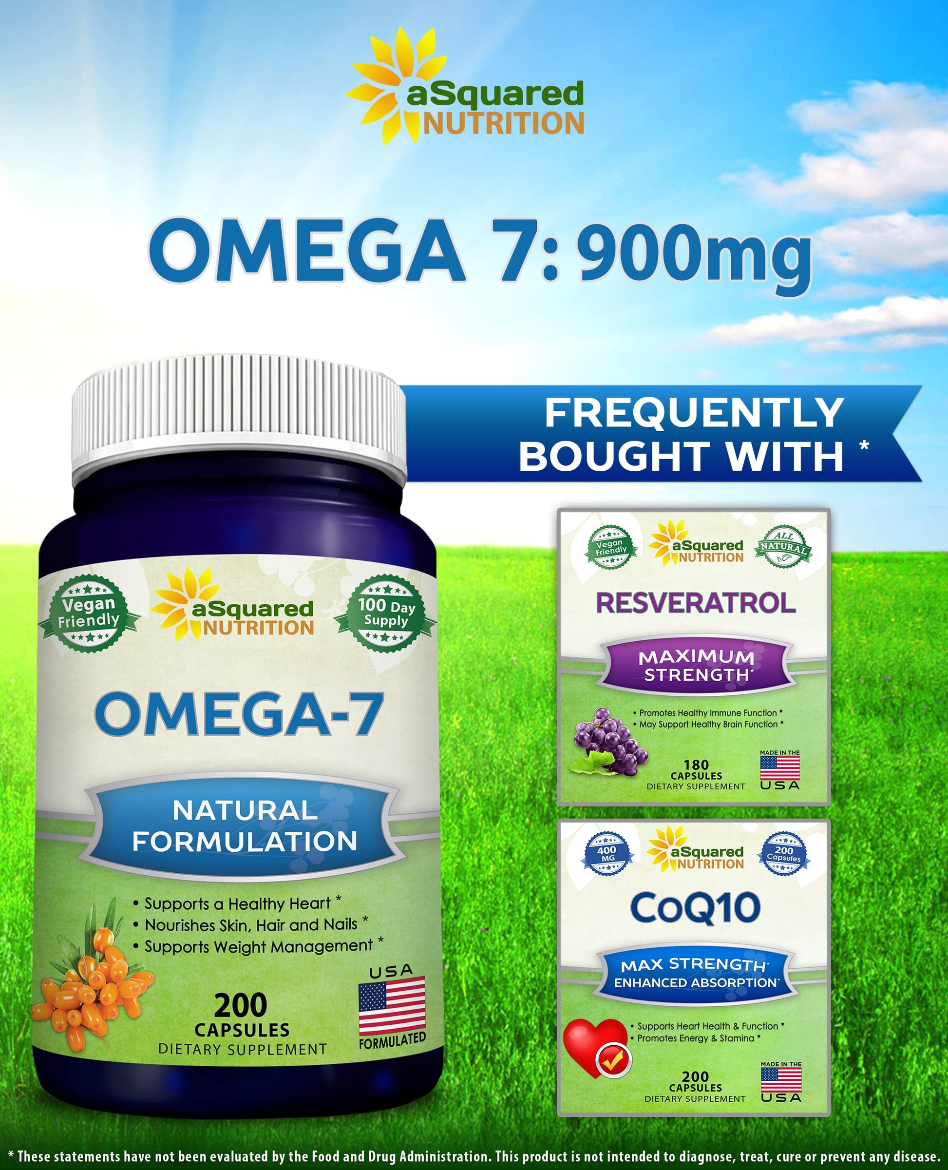 aSquared Nutrition Purified Omega 7 Fatty Acids-200 Capsules from Natural Sea Buckthorn aSquared Nutrition Au supplements