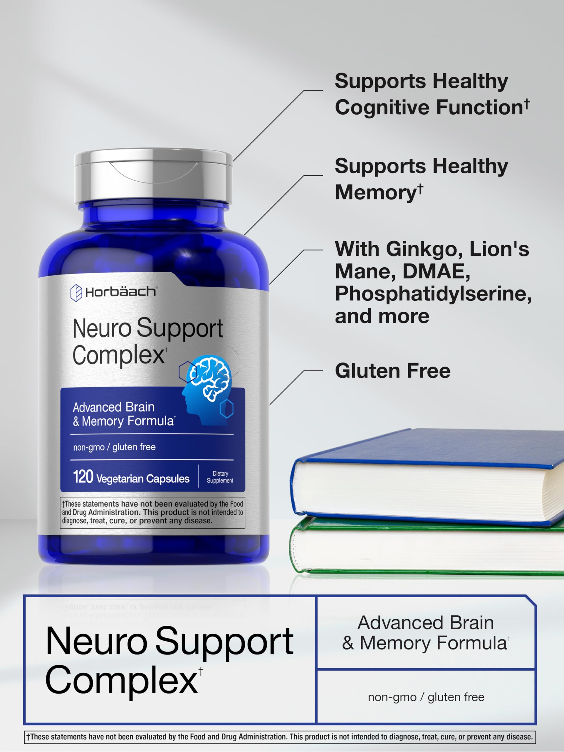Horbäach Brain Supplement | 120 Capsules | with Phosphatidylserine & DMAE | Advanced Formula for Memory, Focus, Clarity | Vegetarian & Gluten Free | Neuro Support Horbäach Au supplements