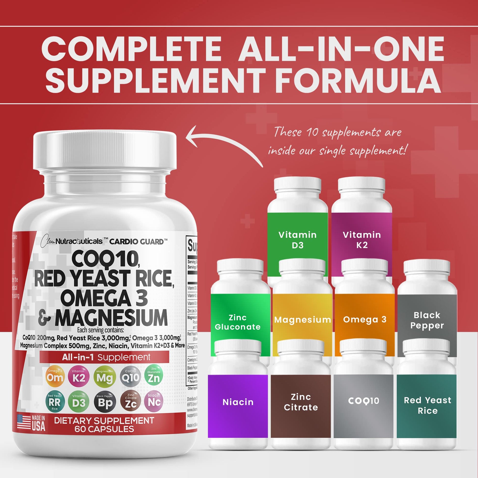 COQ10 200mg Red Yeast Rice 3000mg Omega 3 3000mg Magnesium Clean Nutraceuticals Au supplements