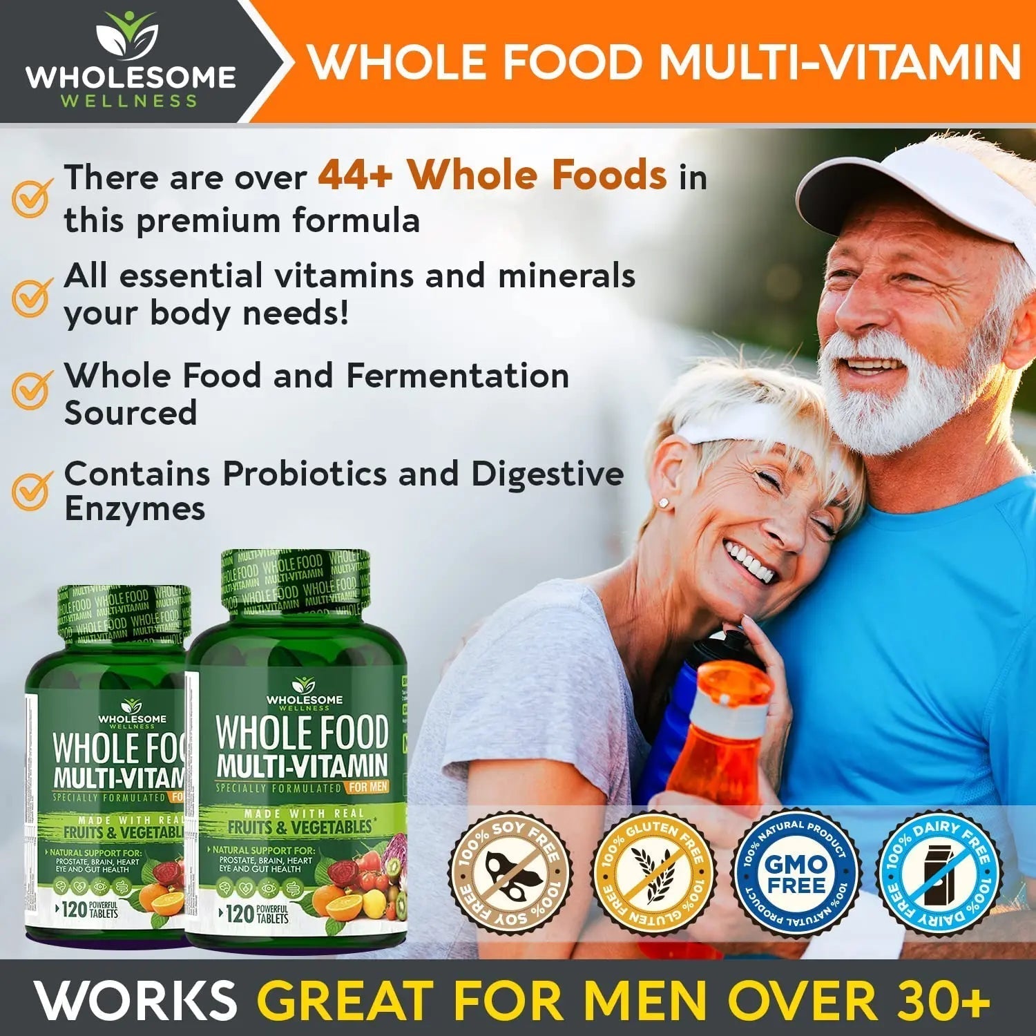 Wholesome Wellness Whole Food Multivitamin for Men - Natural Multi Vitamins, Minerals, Organic Extracts - Vegan Vegetarian - 120 Tablets Wholesome Wellness Au supplements