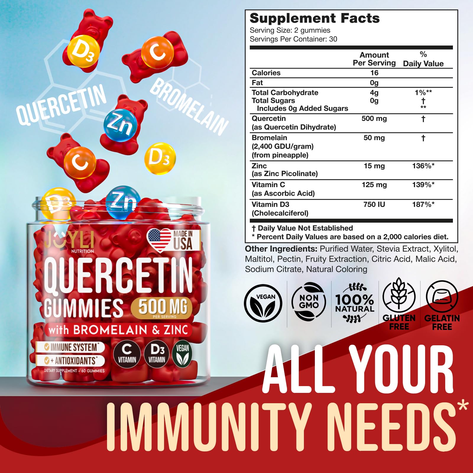 JOYLI Quercetin Gummies - Pure Quercetin with Bromelain Zinc Vitamin C & Vitamin D3 JOYLI Nutrition Au supplements