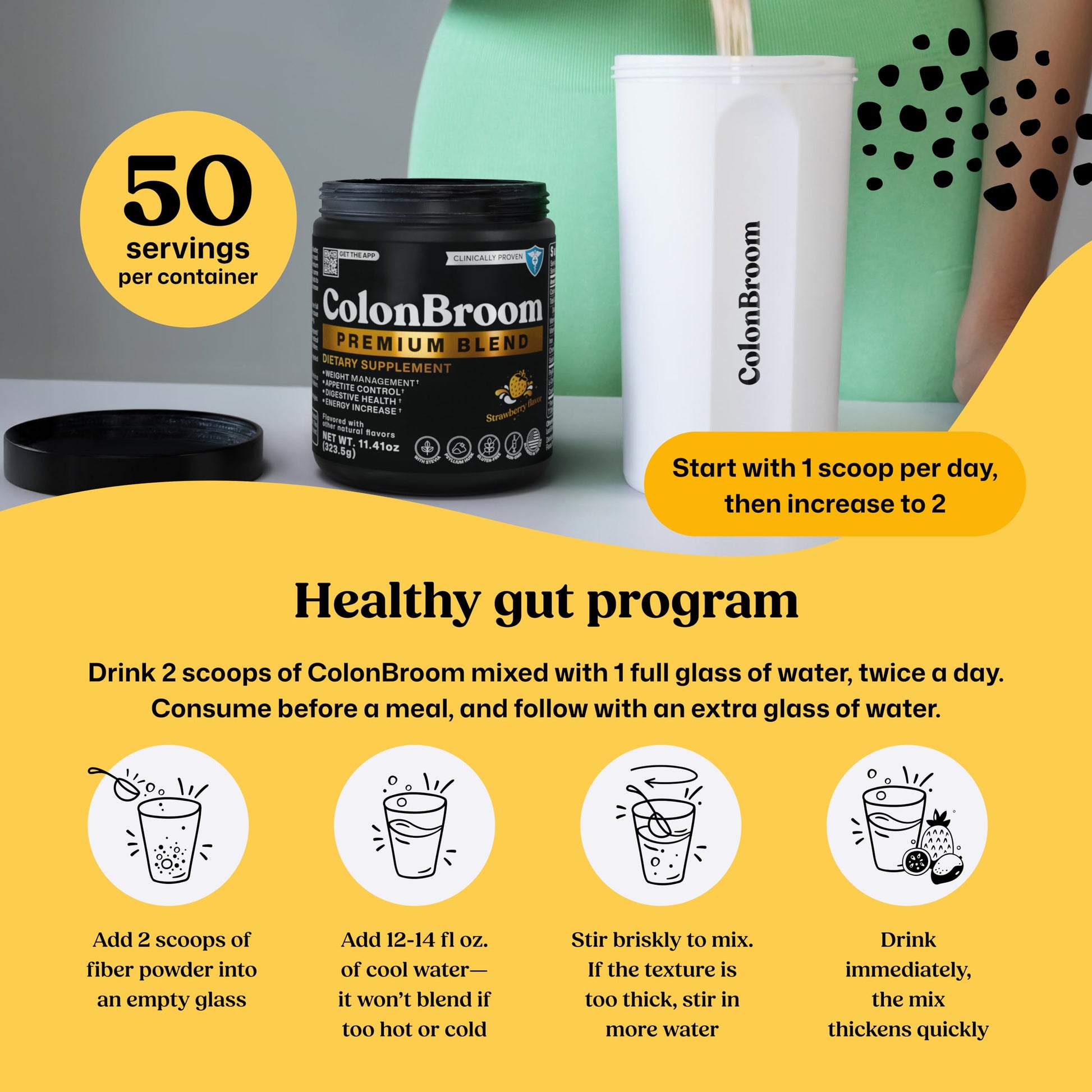 ColonBroom Premium Powder Supplement (Strawberry) - Colon Broom Psyllium Husk Fiber Powder Drink - Gluten Free, Non-GMO Colon Cleanse for Bloating Relief & Gut Health, 50 Servings ColonBroom Au supplements