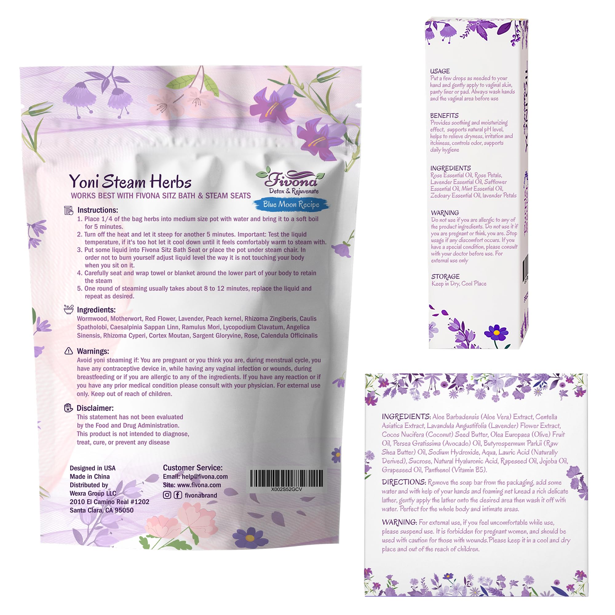 FIVONA Yoni Care Kit 3 in 1 - pH Balanced Natural Vaginal Oil 30 ml, Organic Herbal Soap 5.3 oz FIVONA Au supplements