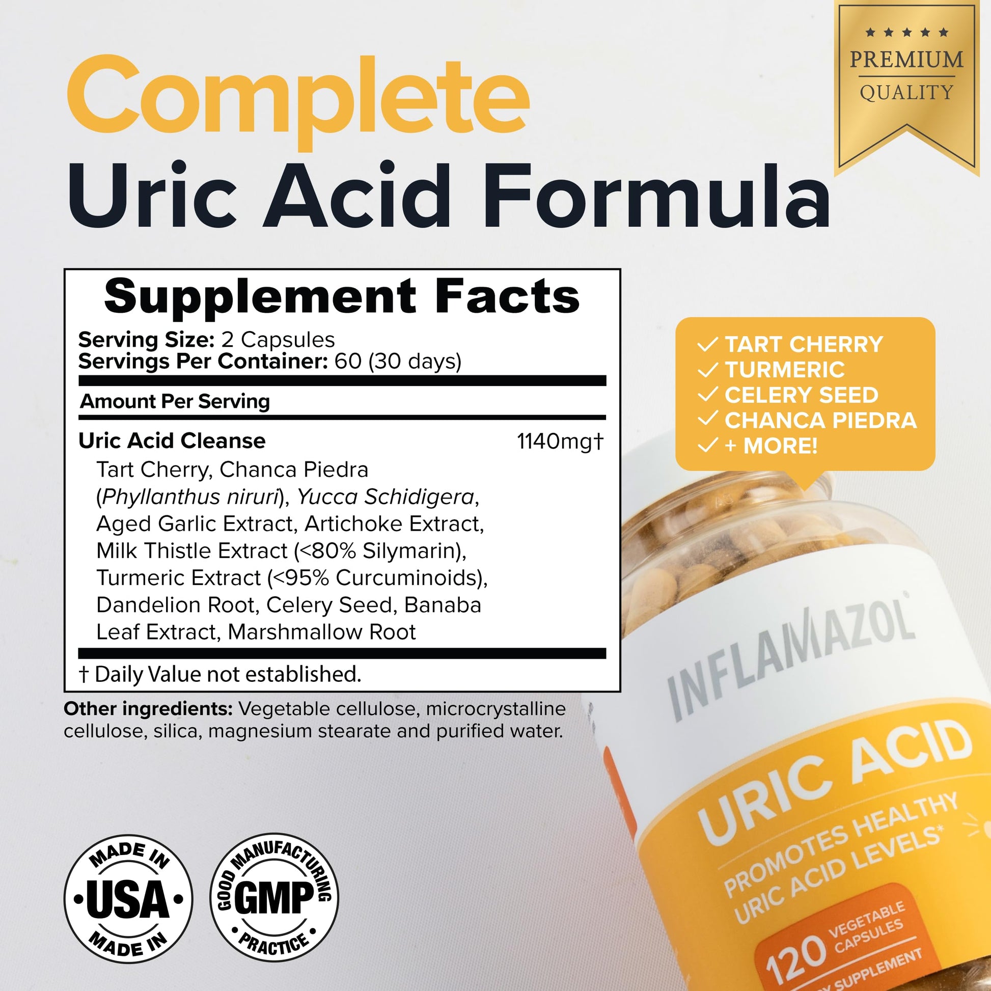 Inflamazol Uric Acid Cleanse – Premium Uric Acid Flush with Tart Cherry, Turmeric & Celery Seed for Joint & Uric Acid Support – Joint Supplements for Men & Women – 120 Capsules Inflamazol Au supplements