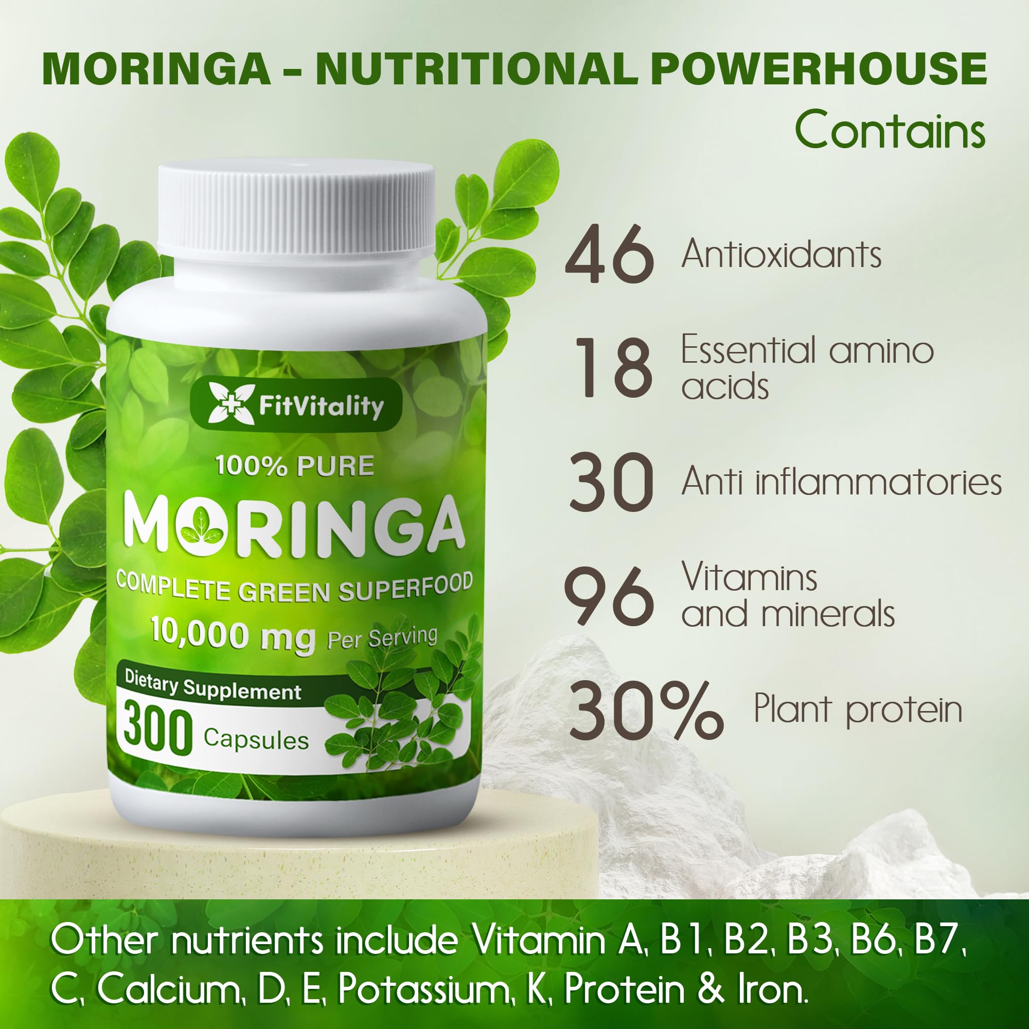 Moringa Capsules| Moringa Oleifera |10,000mg| 150 Capsules| 100% Pure| Non-GMO FitVitality Au supplements