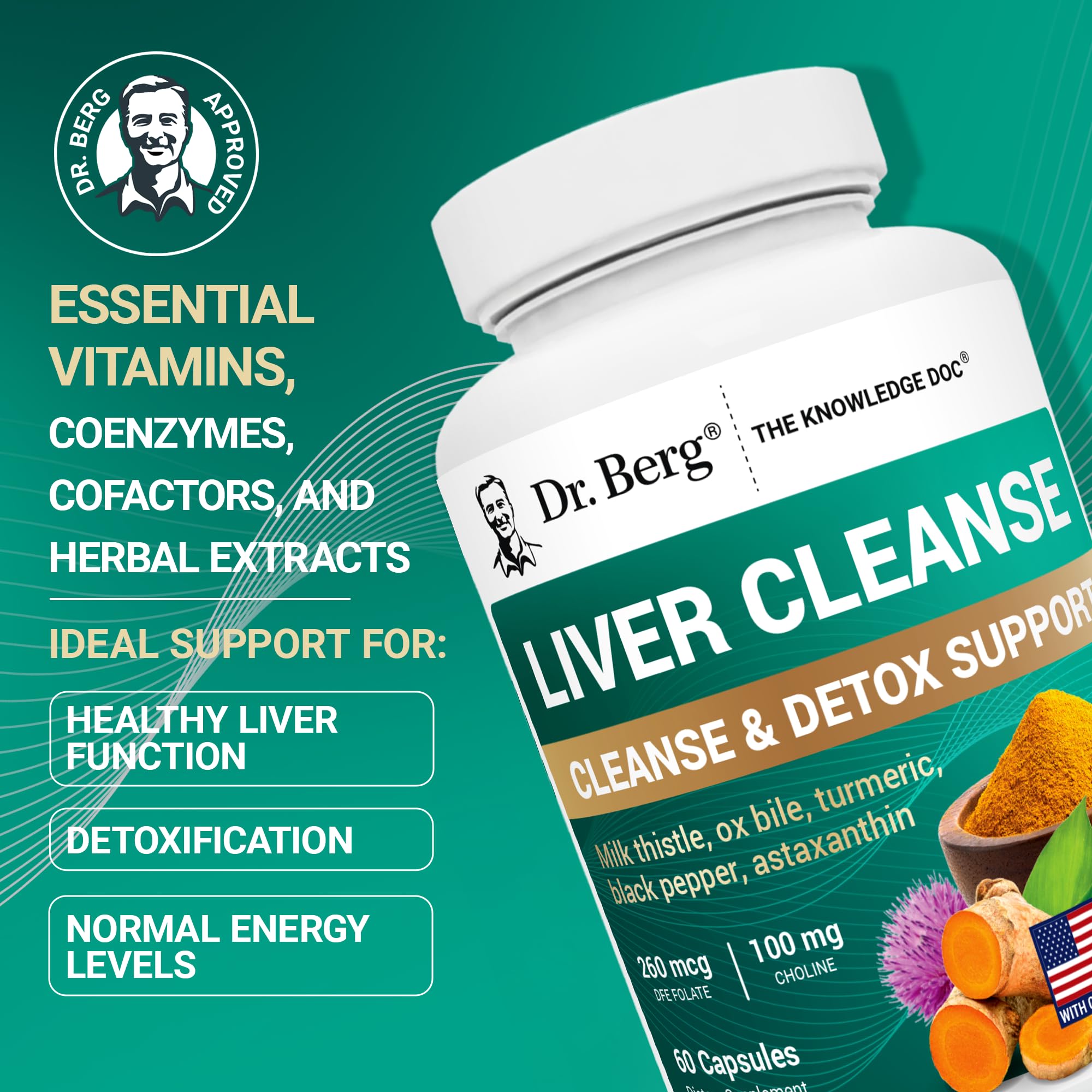 Dr. Berg Liver Cleanse Detox Capsules w/Unique Blend of Milk Thistle, Ox Bile & Folate - Liver Supplement Includes Turmeric, Black Pepper & Choline - 60 Capsules Dr. Berg Nutritionals Au supplements