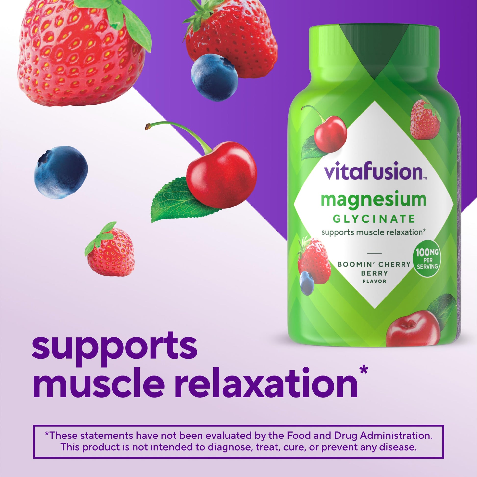 vitafusion Magnesium Glycinate Gummy Supplement, 100 mg per Serving Supports Muscle Relaxation (1) for Adult Women & Men, Boomin’ Cherry Berry Flavor, 60 Count Vitafusion Au supplements