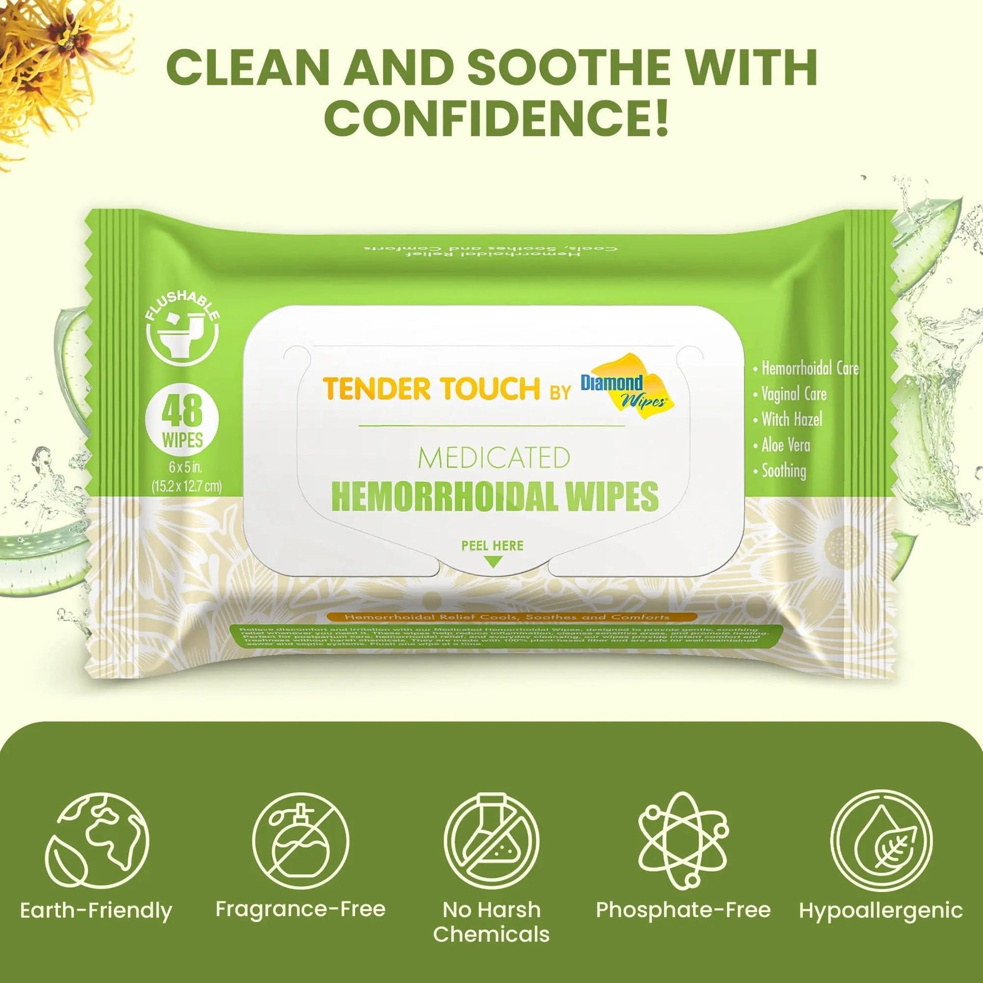 Tender Touch Hemorrhoid Wipes with Witch Hazel and Aloe, Flushable Medicated Wipes for Hemorrhoid and Vaginal Relief - Postpartum-Safe, Fragrance-free, Travel Size, 1 Pack, 48-ct. Diamond Wipes Au supplements