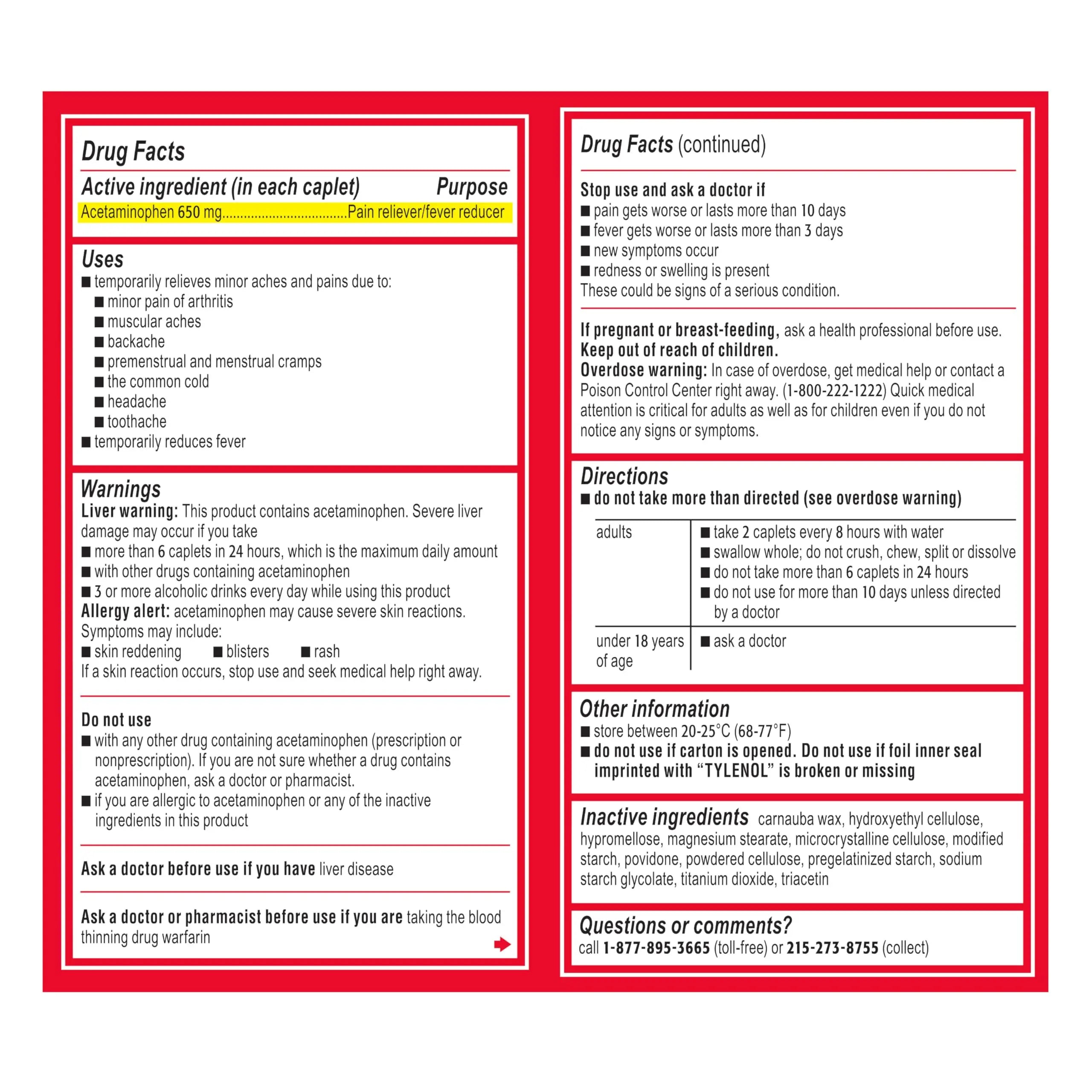 Tylenol Acetaminophen 650 mg Extended Release Caplets, Fast, Strong Pain Relief, 8 Hour Arthritis Pain Relief, Joint Pain Reliever & Fever Reducer, Long-Lasting Relief, Oral Medicine, 225 Count Tylenol Au supplements