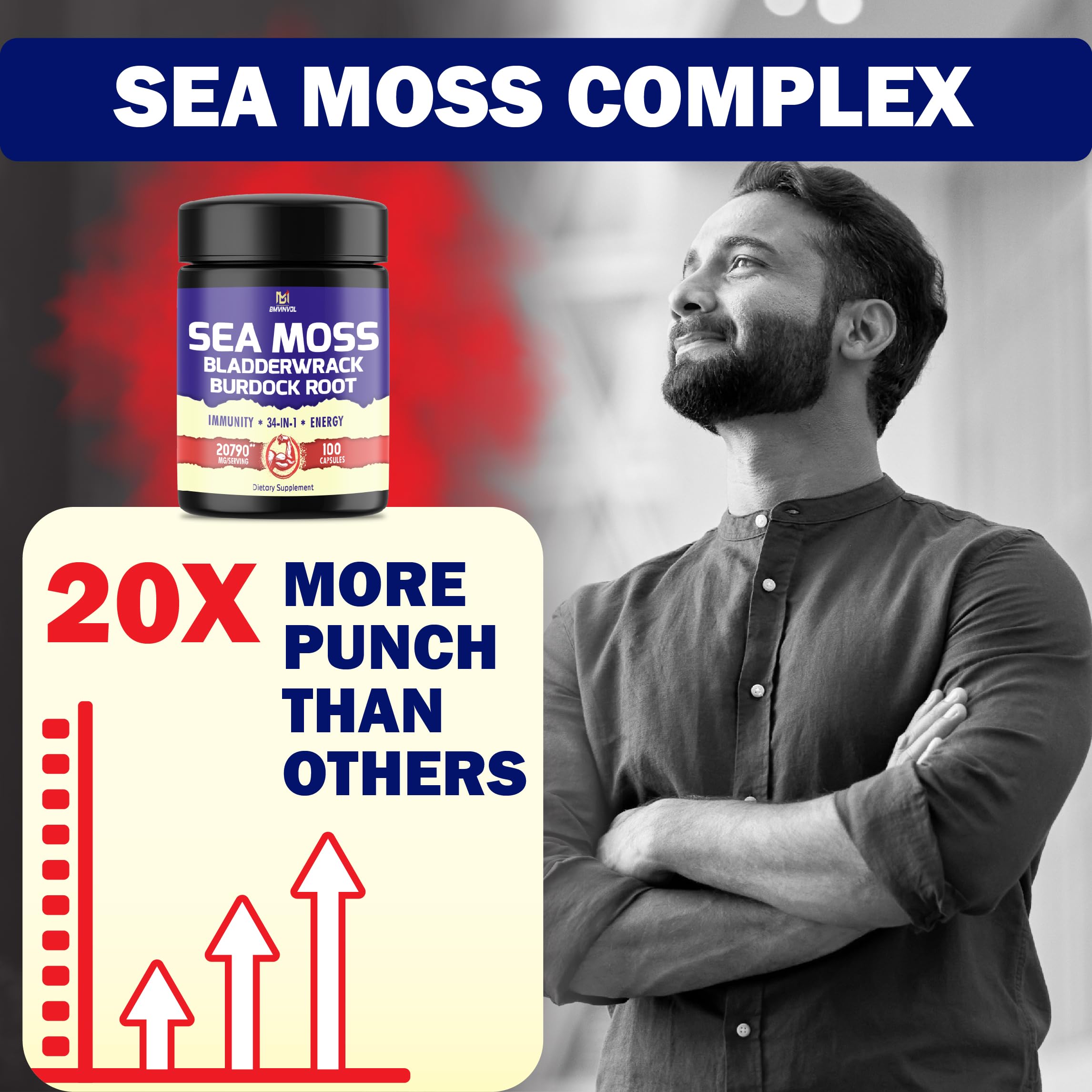 BMVINVOL 100 Capsules - Sea Moss Capsules 20790mg with Bladderwrack, Burdock BMVINVOL Au supplements