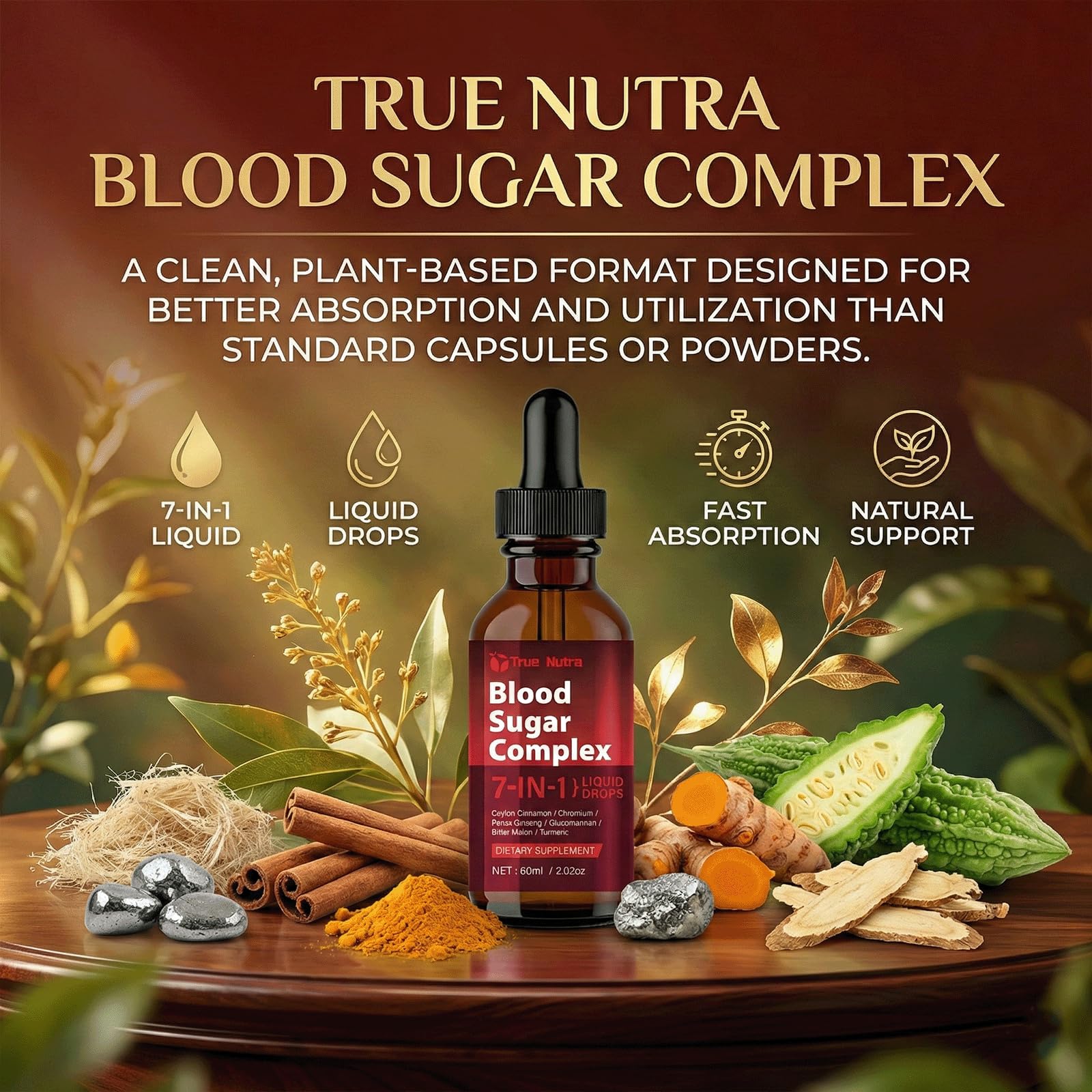 true nutra Blood Sugar Complex, 7-in-1 Formula Blood Sugar Support Supplement with Berberine, Ceylon Cinnamon, Chromium, Bitter Melon, Turmeric, Ginseng, Glucomannan (1PCS) true nutra Au supplements