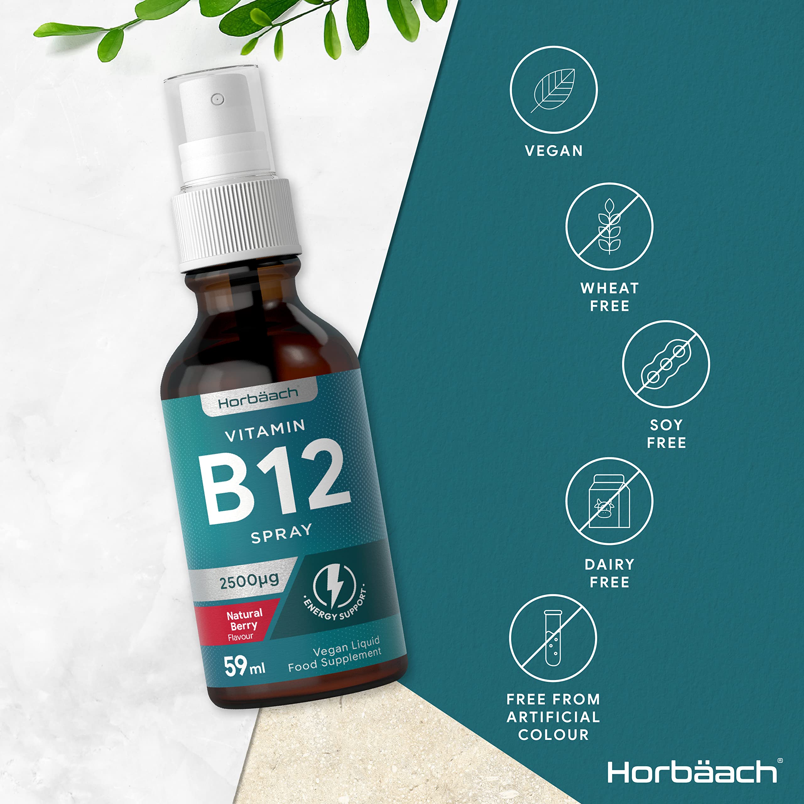 Vitamin B12 Spray 2500mcg | 59ml | High Strength Supplement | Natural Berry Flavour Horbäach Au supplements
