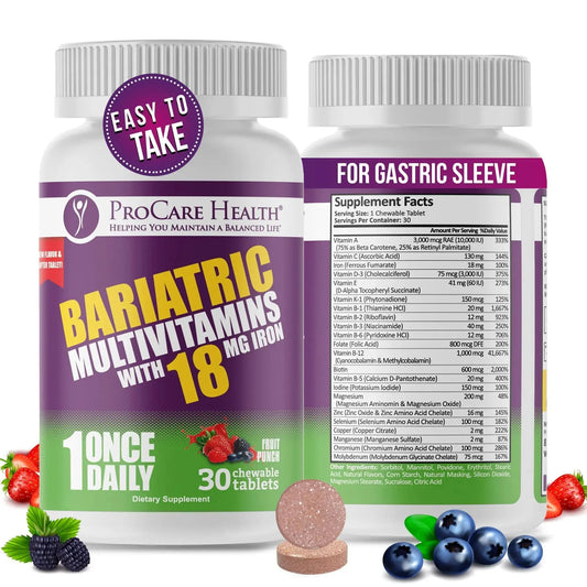 ProCare Health Bariatric Chewable Multivitamin with Iron 18mg (30 Tablets) - Fruit Punch Flavor Bariatric Multivitamin Chewable ProCare HealthAU supplements