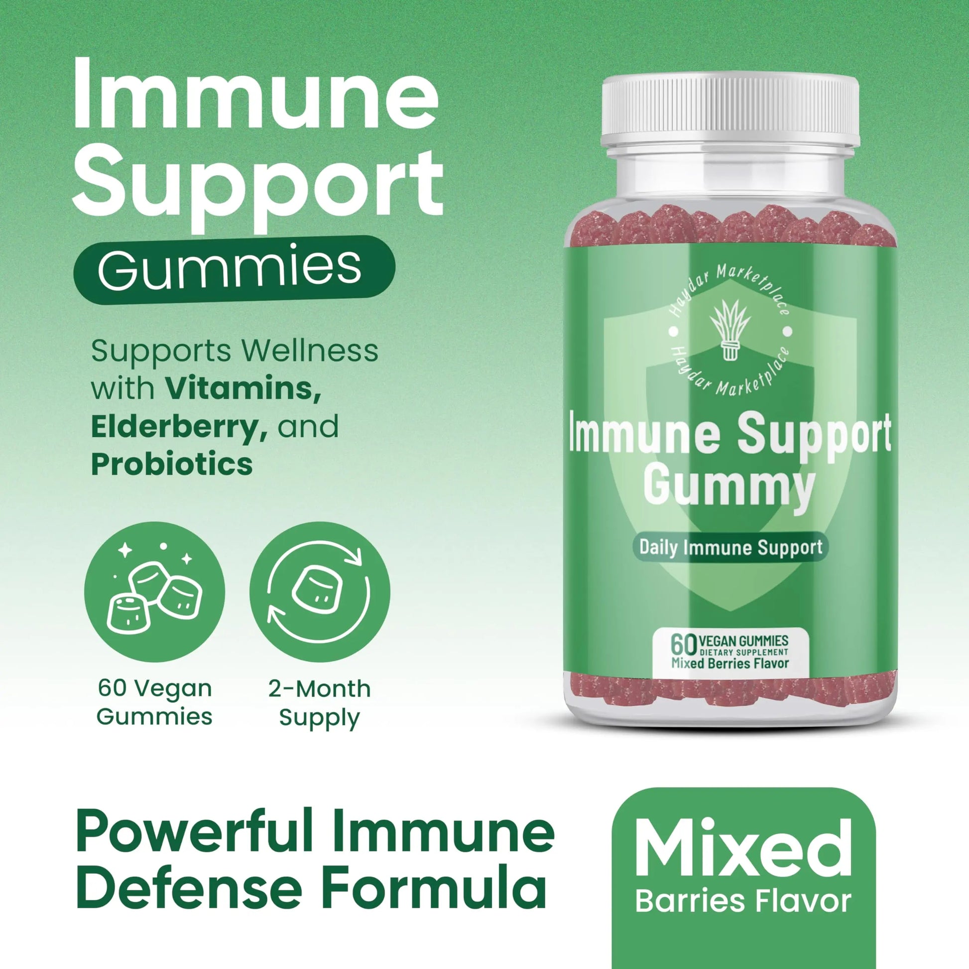 Haydar Marketplace Immune Boosters for Adults - Vegan Immune Support Gummies with Vitamins C & D, Zinc, Magnesium, Probiotics Haydar Marketplace Au supplements