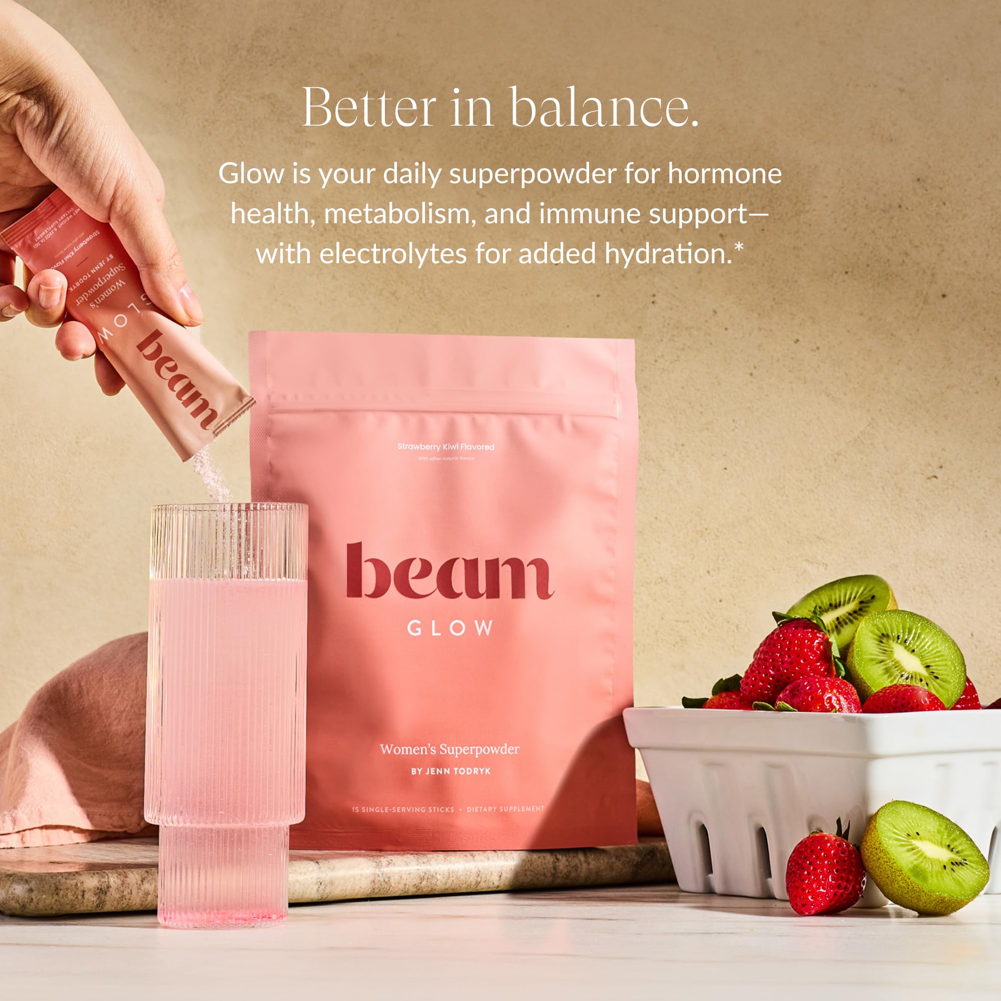 Beam Glow, Hormone Balance for Women, Strawberry Kiwi and Raspberry Bundle, Thyroid Support for Women, Natural Hormone Support Powder with Selenium and Bromelain, PMS Relief, Energy, Hair, Skin Health Beam Au supplements